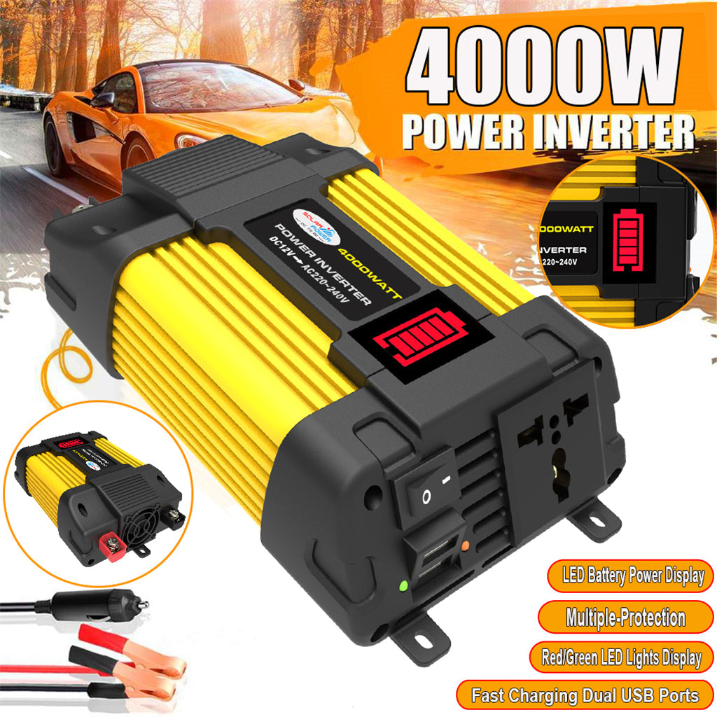 Inversor de onda sinusoidal de potencia de coche de 4000 W con pantalla LED DC 12 V a inversor de CA 220 V