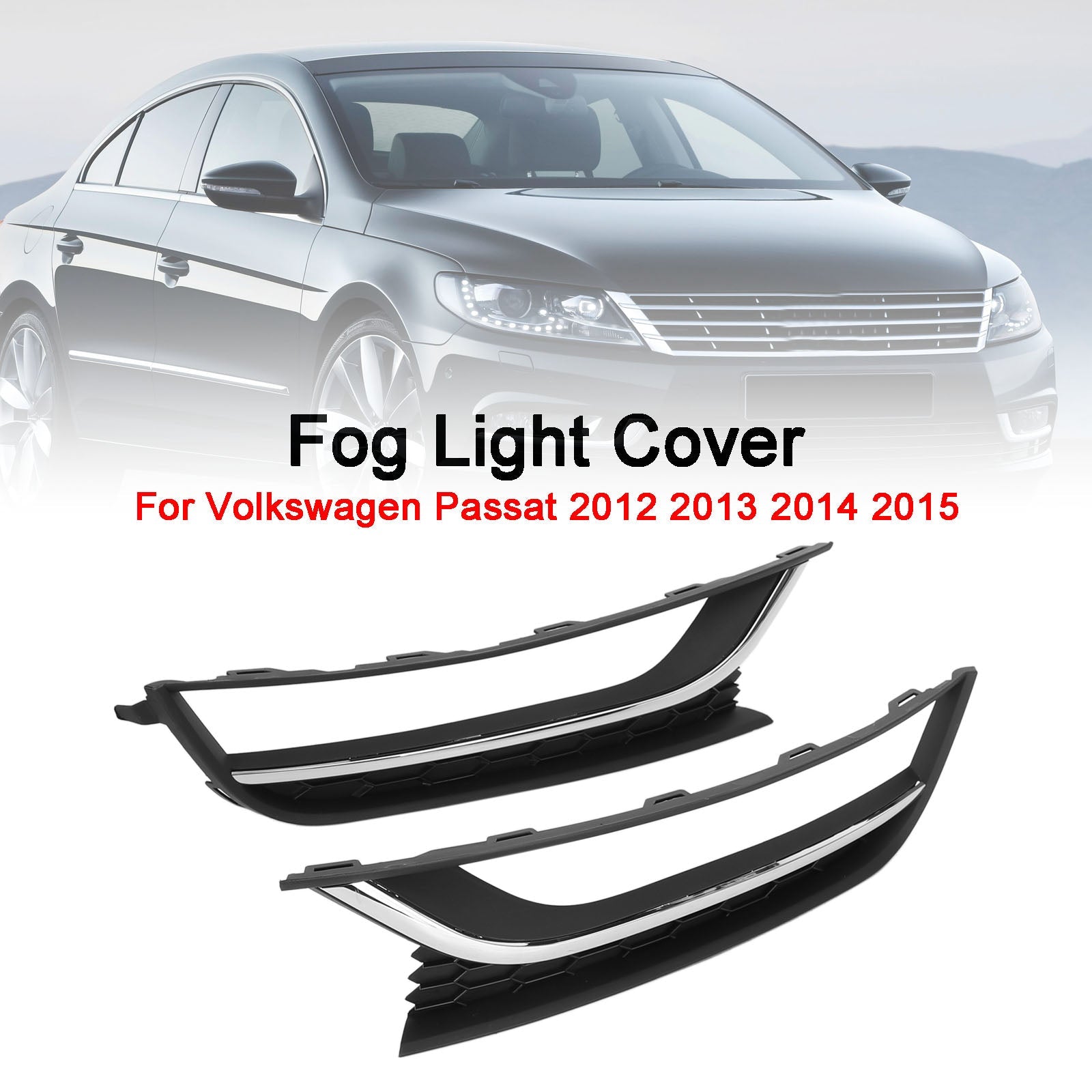 2PCS VW Passat 2012-2015 Front Driving Fog Light Cover Black & Chrome