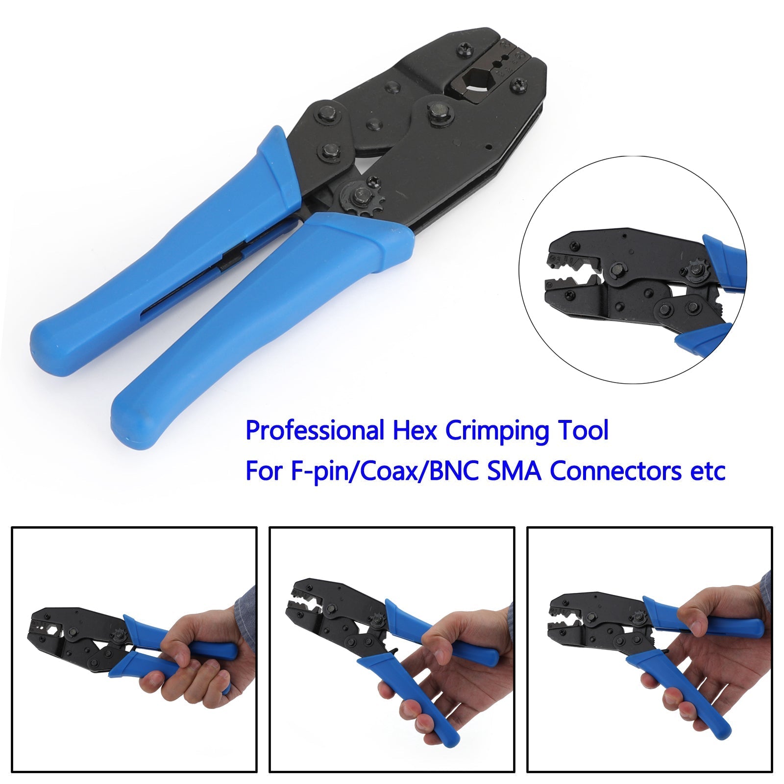 9'' Compression Coaxial Cable Professional Hex Crimping Tool Multifunctional for F-pin/Coax/BNC SMA Connectors RG Types