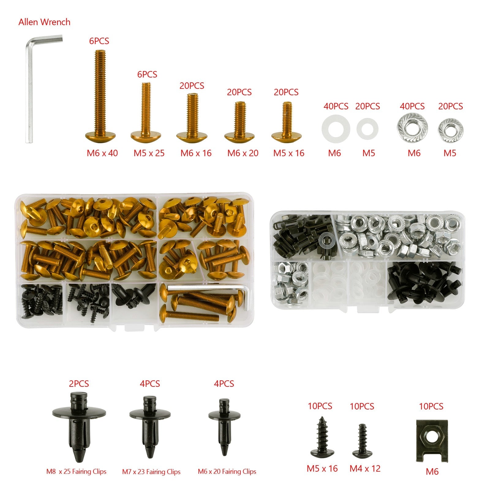 232 piezas kit de sujetadores de aluminio de repuesto tornillo tuercas arandelas motocicleta motocicleta