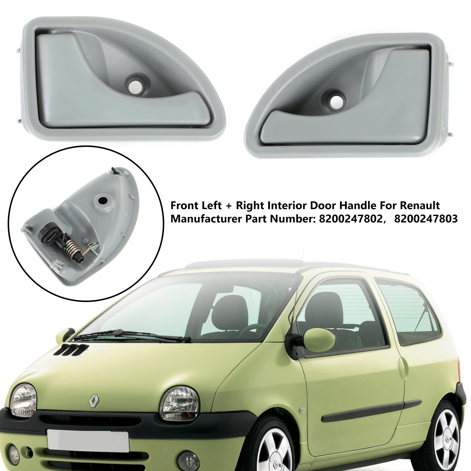 2X Inner Door Handle Gray Front Left + Right For Renault Kangoo Twingo I Generic