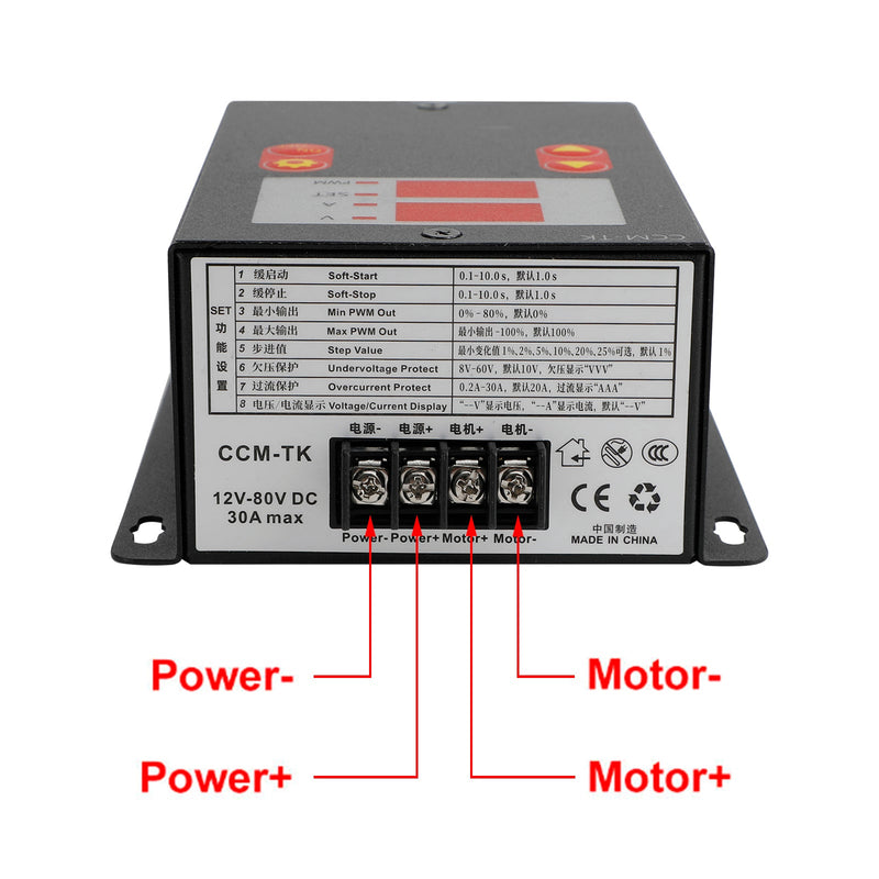 DC 12-80V 30A PWM Motor Speed Controller Soft-Start/Stop Voltage Amper