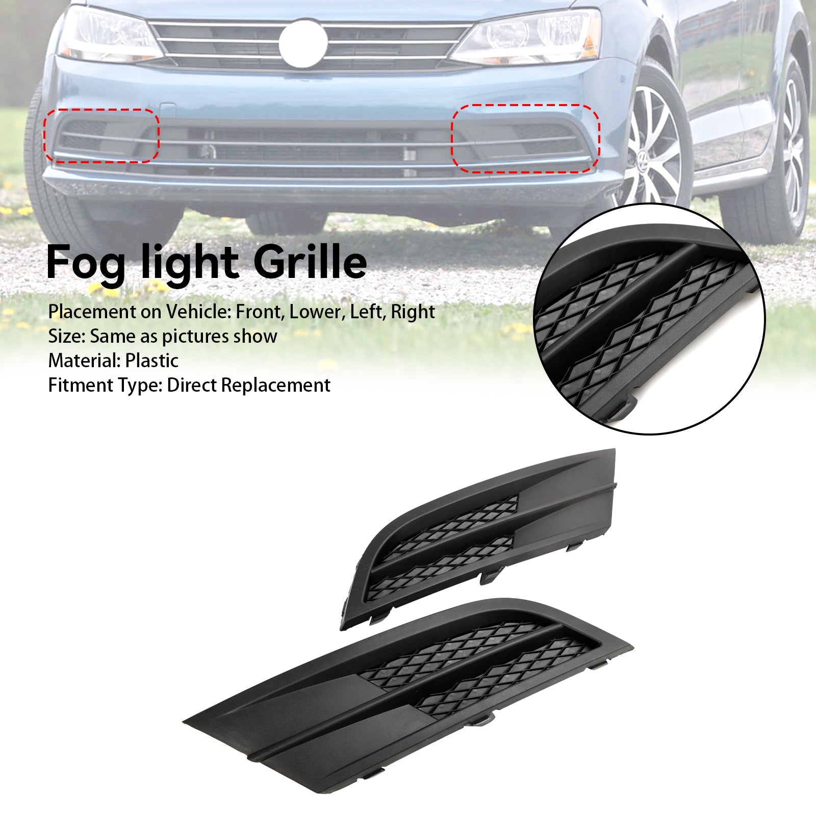 Volkswagen Jetta 1.4L 2015-2018 Pair Fog Lamp Cover Grille Grill