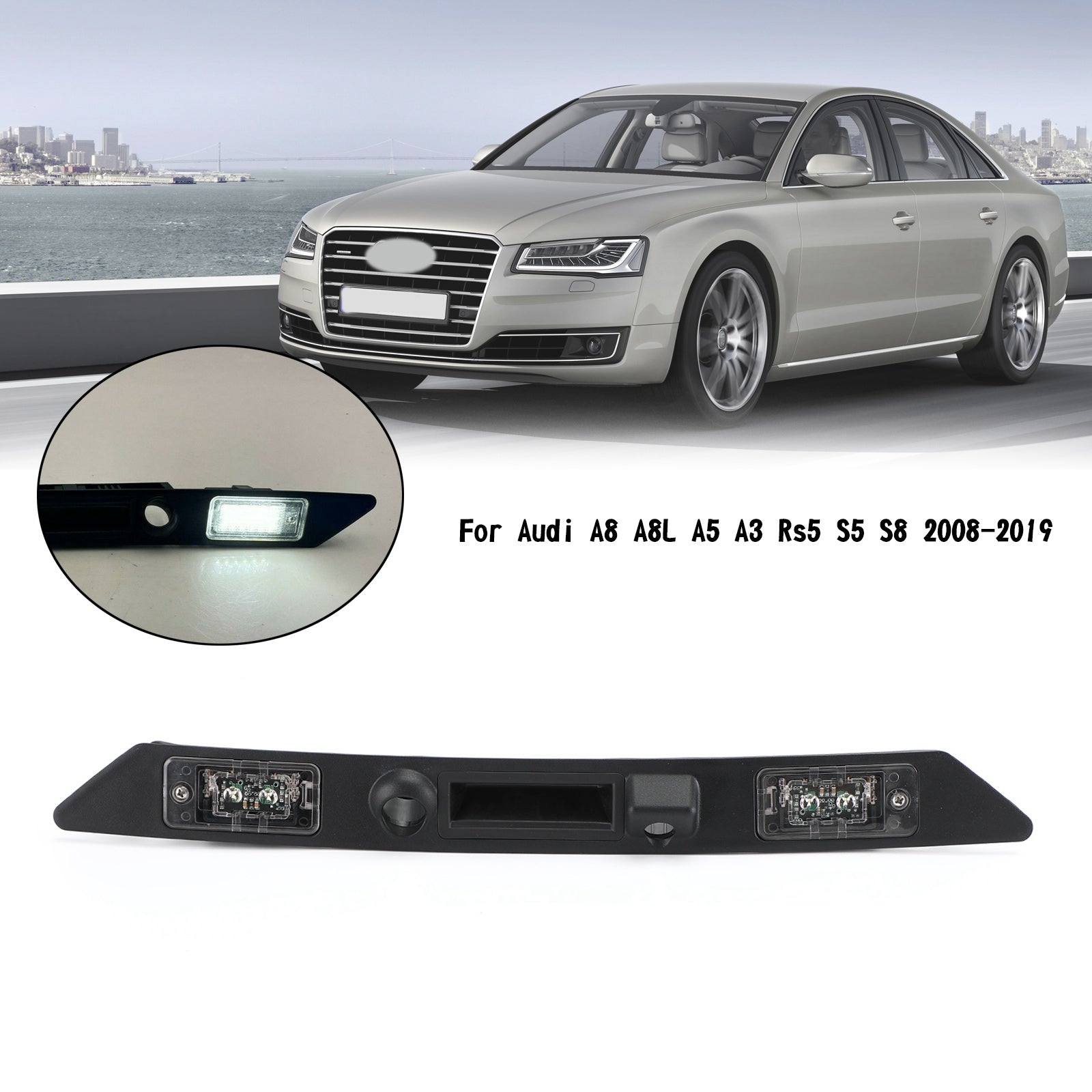 Manija de luces de placa de matrícula de maletero trasero compatible con Audi A8 A8L A5 A3 Rs5 S5 S8 2008-2019 genérico