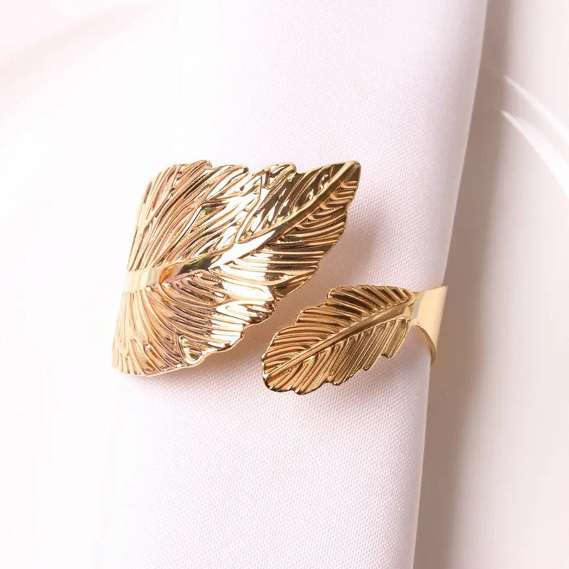 6PCS Napkin Rings Leaf Napkin Holder Adornmen Alloy Golden