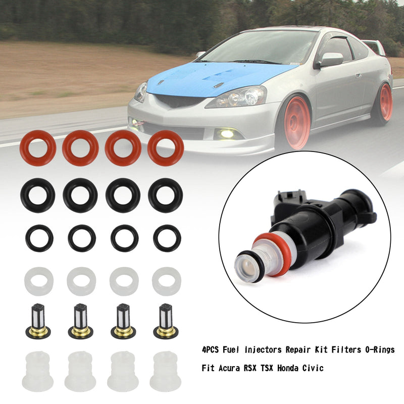 4 Uds. Kit de reparación de inyectores de combustible filtros juntas tóricas compatibles con Acura RSX TSX Honda Civic genérico