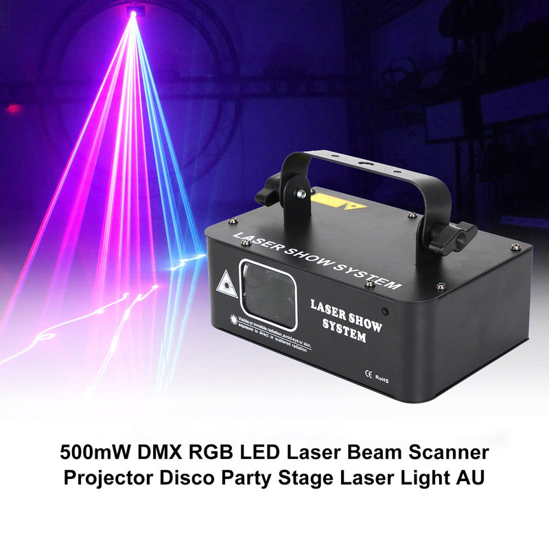 500mW DMX RGB LED شعاع الليزر الماسح الضوئي العارض ديسكو حزب المرحلة ضوء الليزر AU