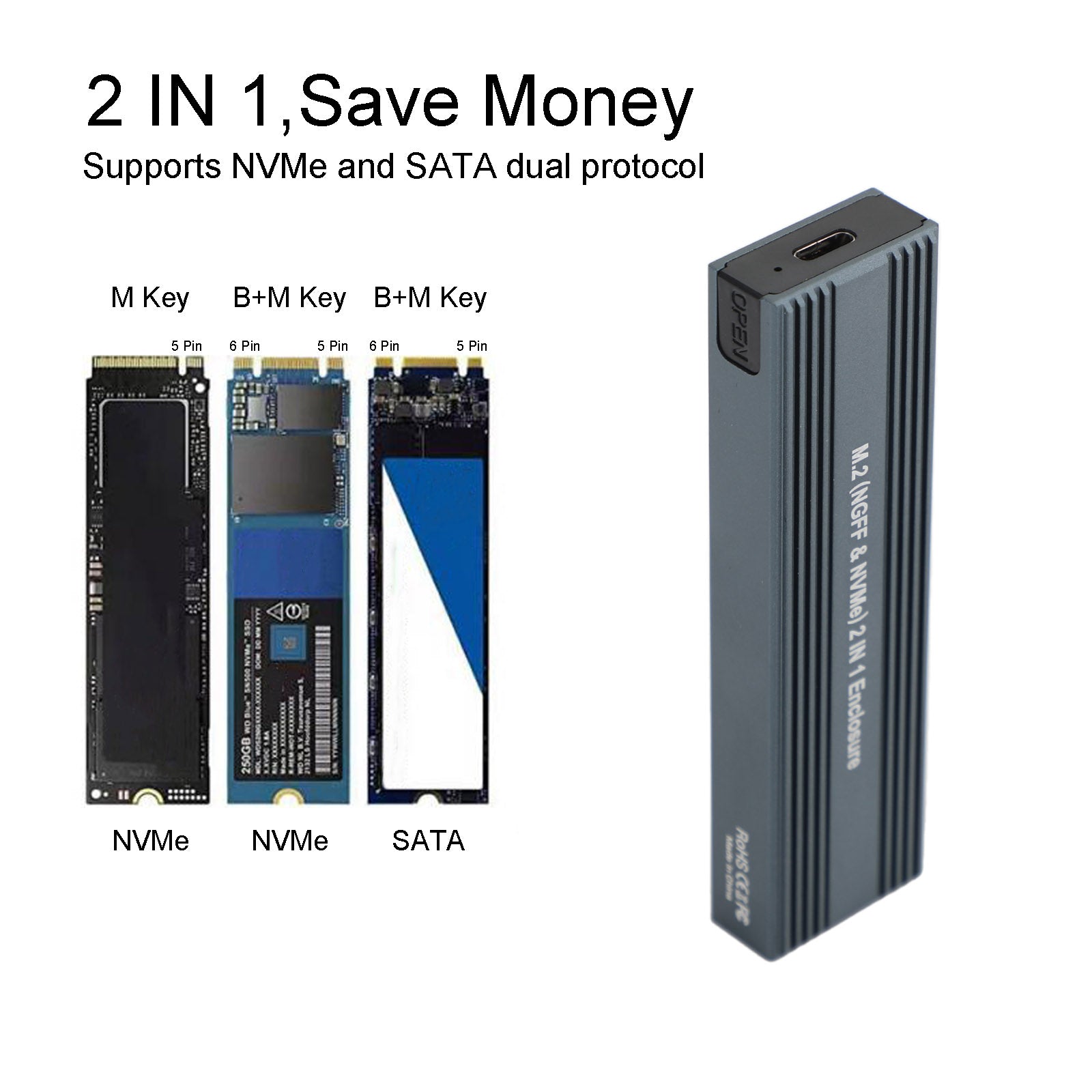 M.2 NVME SSD To USB 3.1 Case Hard Drive Enclosure Dual Protocol M2 NVMe Box