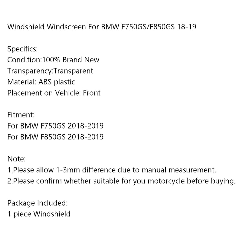 زجاج أمامي قابل للتعديل للدراجات النارية ABS لسيارات BMW F750GS/F850GS 2018-2019 عام
