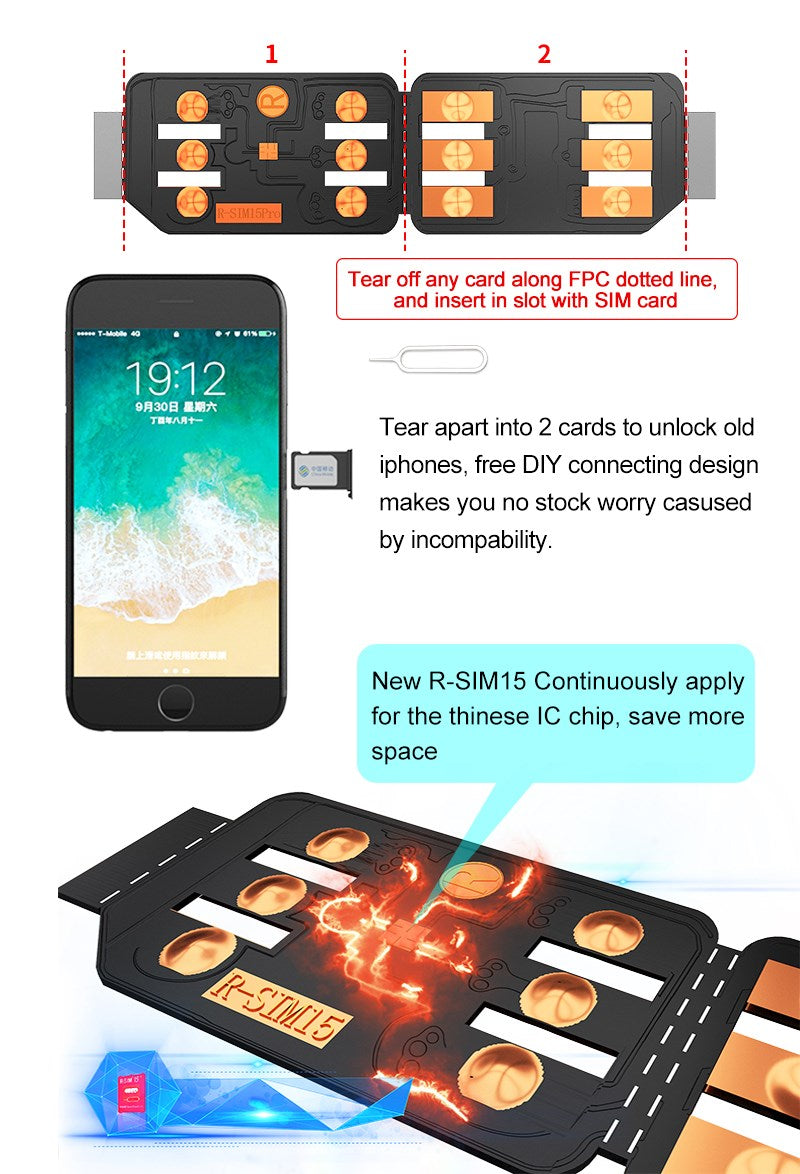 ترقية بطاقة فتح RSIM-15 Nano لهاتف iPhone 13 Pro X XS Max 8 iOS 14.7