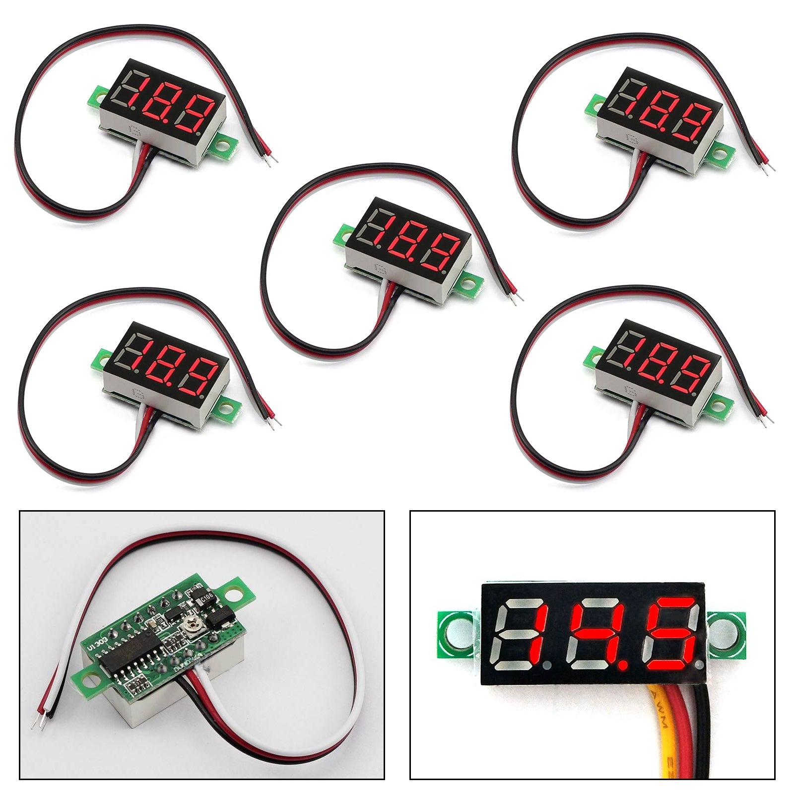 5x تيار مستمر صغير 0-30 فولت أحمر LED 3-شاشة ديجيتال الجهد الفولتميتر لوحة معايرة