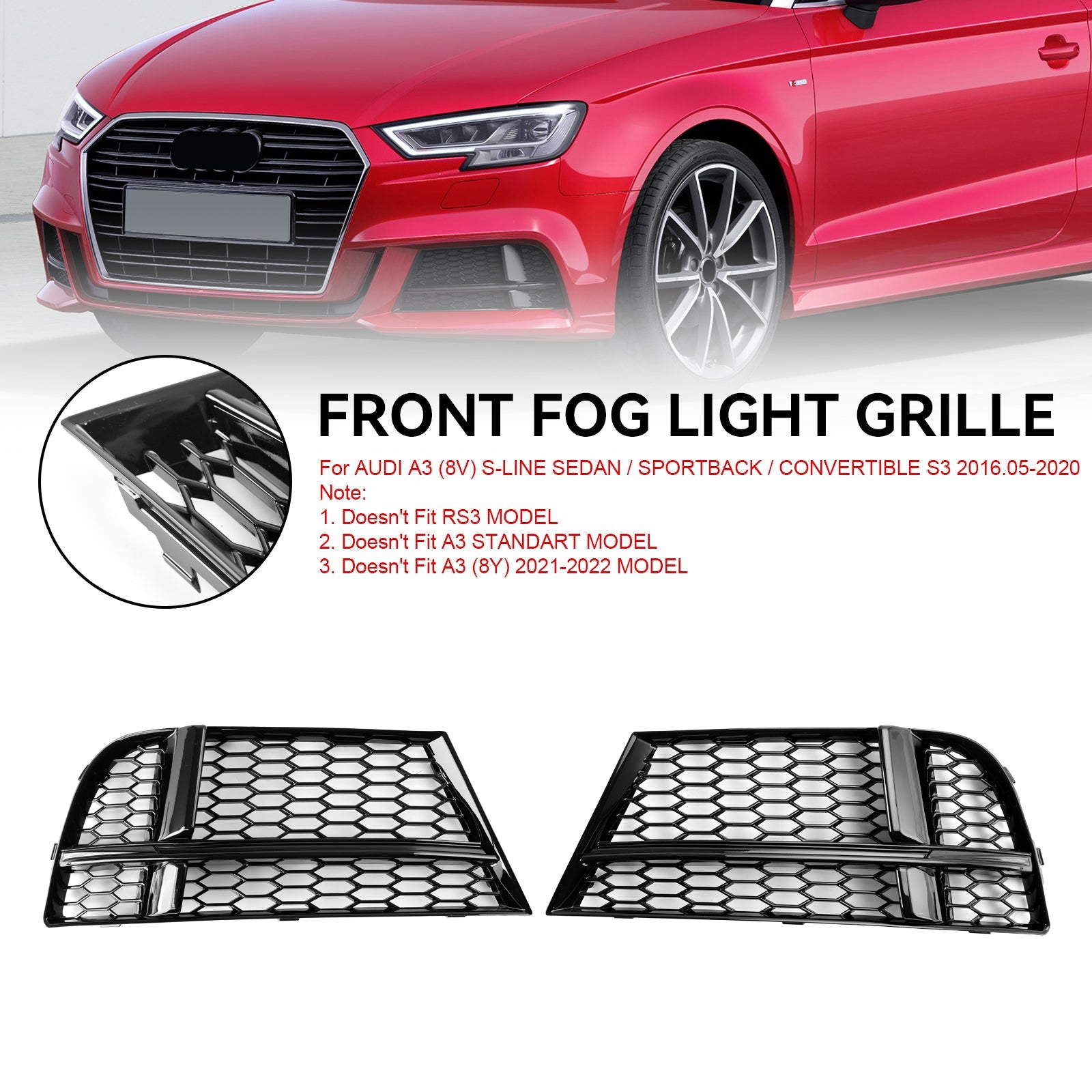 AUDI A3 8V S-LINE 2017-2019 Front Fog Light Cover Bezel Grille Grill