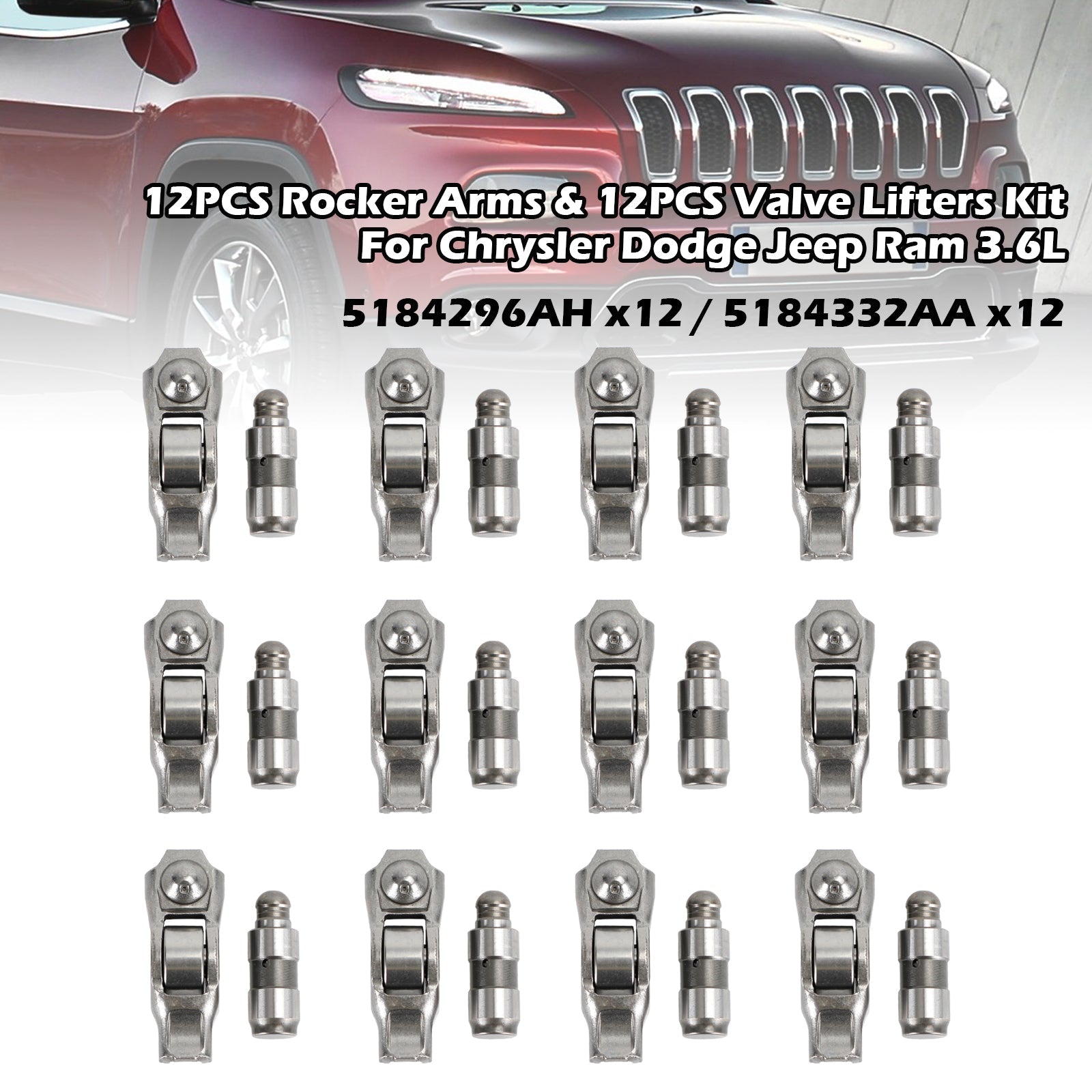 2014-2018 Ram Promaster 1500 2500 3500 3.6L engines only 12PCS Rocker Arms & 12PCS Valve Lifters Kit