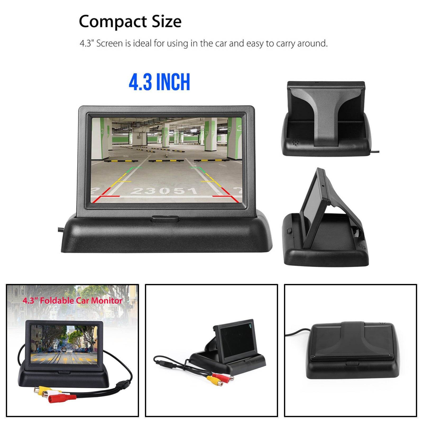 شاشة سيارة قابلة للطي 4.3 بوصة TFT LCD NTSC PAL Night Parking Assist 4.3 بوصة