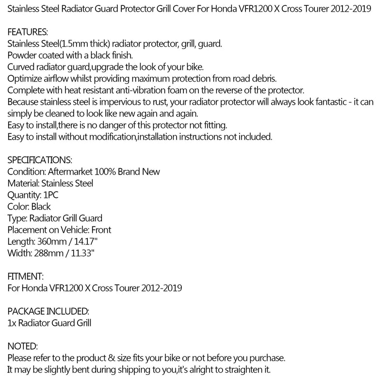Black Radiator Guard Protector Grill For Honda VFR1200 X & DCT Crosstourer 12-19 Generic