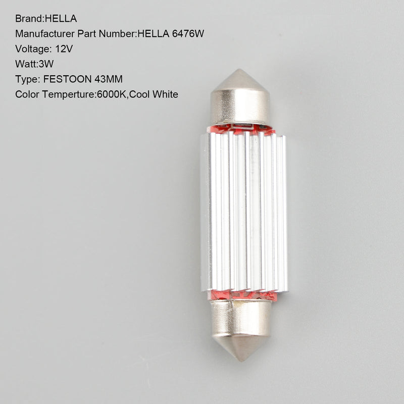 10X لـ HELLA LED التحديثية 6476 واط اكليل 43 مللي متر 12 فولت 3 واط SV8.5-8 6000 كيلو