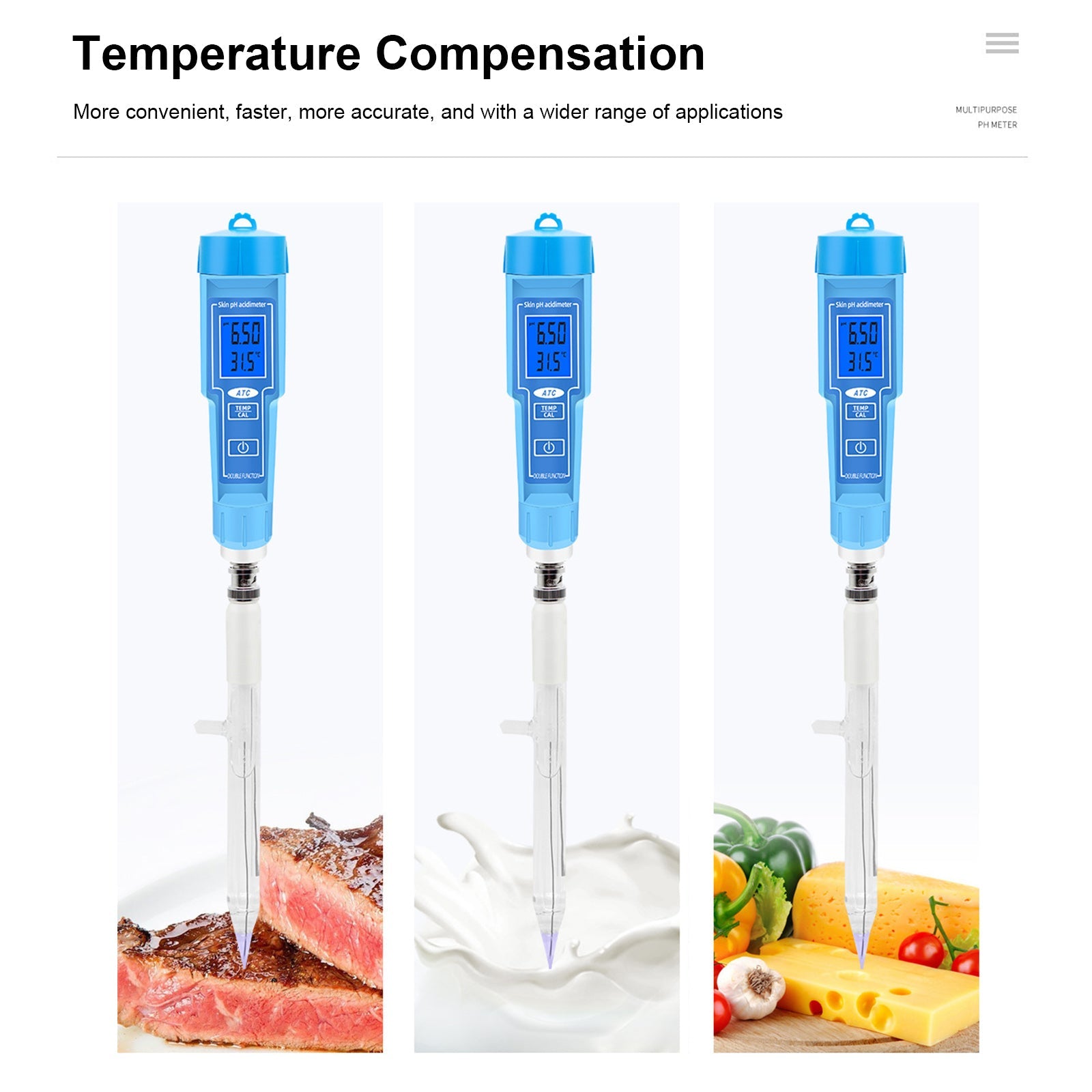 Medidor de PH termómetro pluma para alimentos fruta carne suelo laboratorio Digital acidez PH Tester