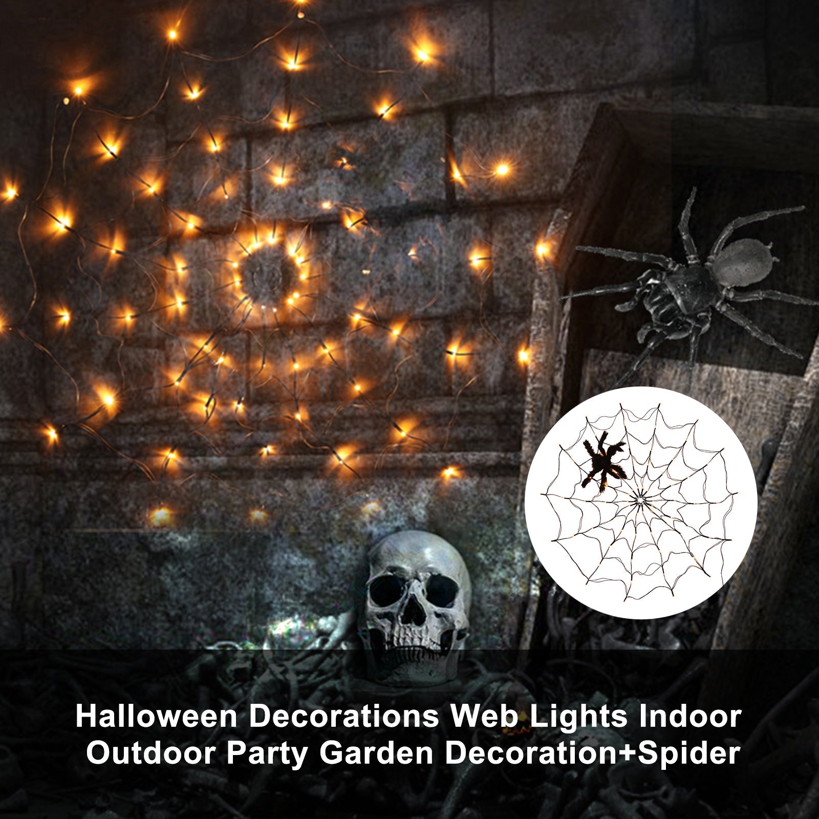 Halloween Decorations Web Lights Indoor Outdoor Party Garden Decoration+Spider