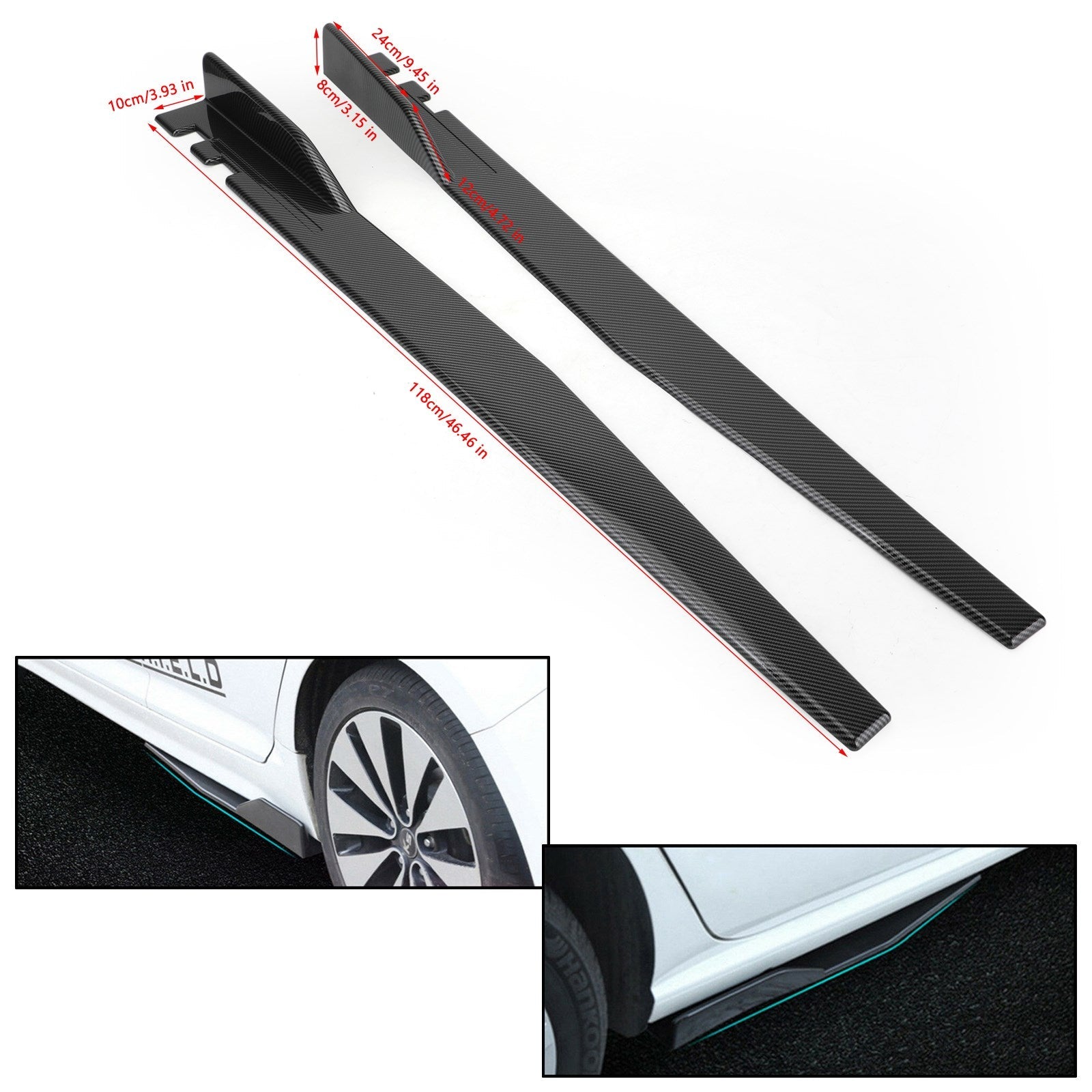 Pair 120cm Car Carbon Fiber Side Skirts Rocker Splitters Diffuser Winglet Wings Generic