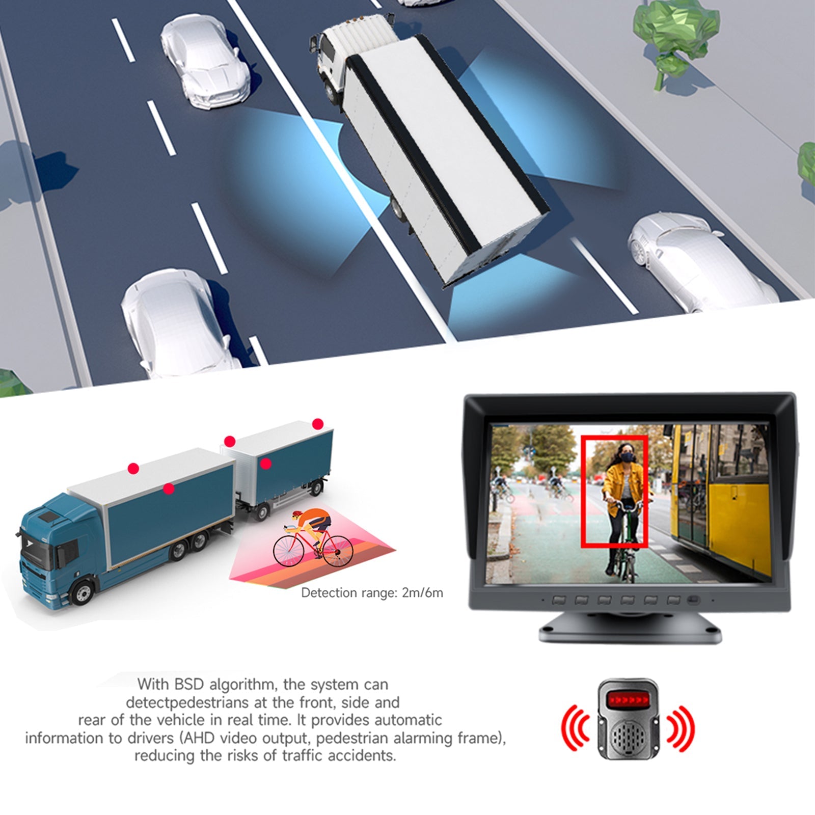 10.1 inch 1024*600 IPS Touch Version with ADAS BSD for RV Truck Bus + 6 Camera