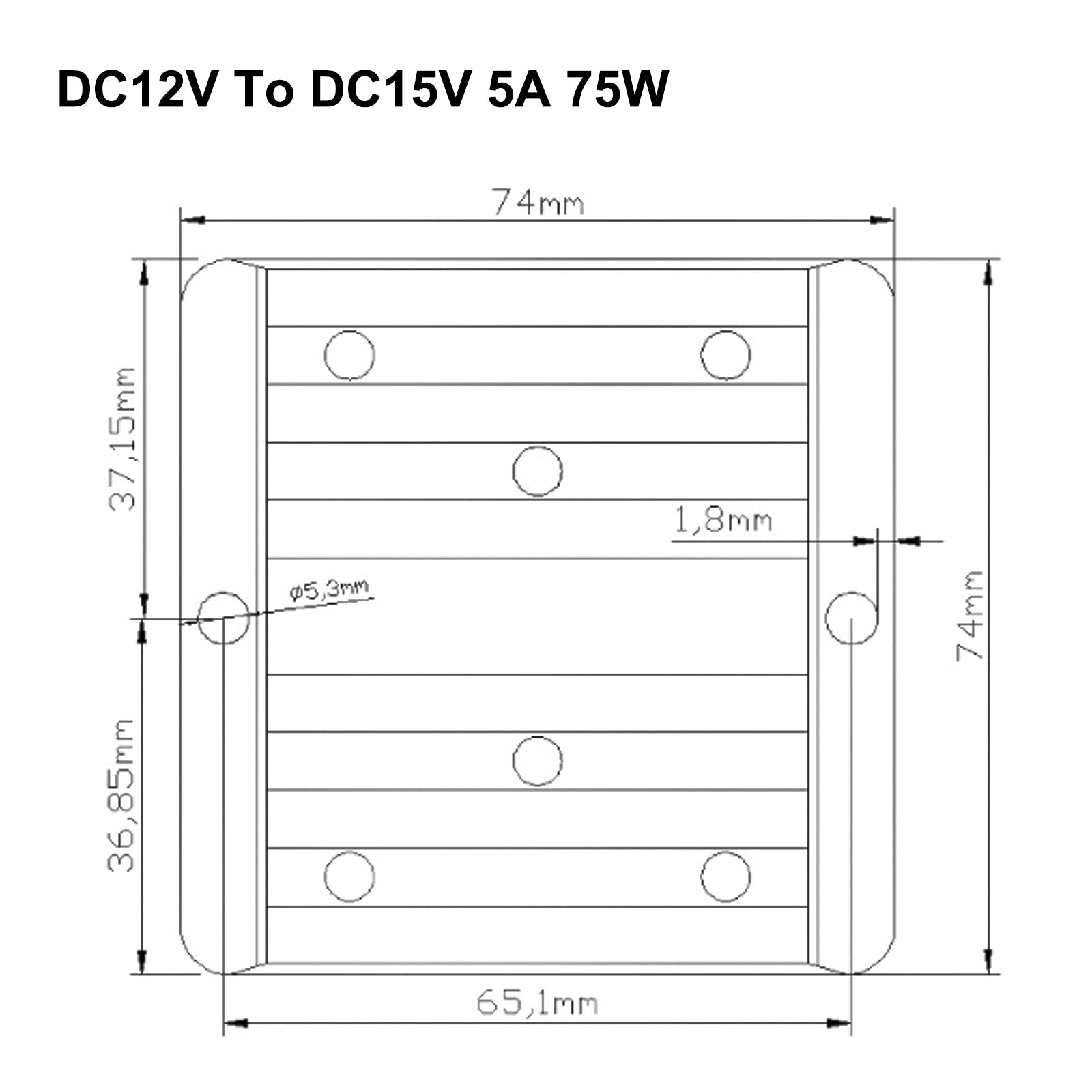 Waterproof DC/DC Converter Regulator 12V Step Up to 15V 5A 75W