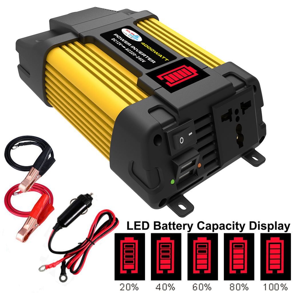 Inversor de onda sinusoidal de potencia de coche de 4000 W con pantalla LED DC 12 V a inversor de CA 220 V