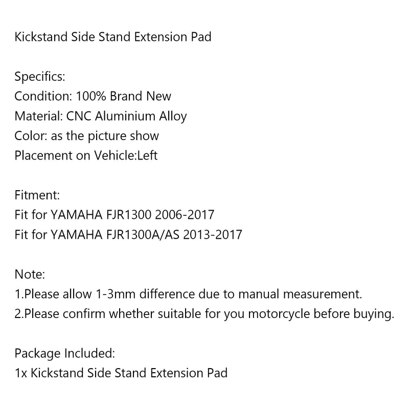 Pata de cabra Sidestand agrandar placa Pad apto para YAMAHA FJR1300 2006-2017 negro genérico