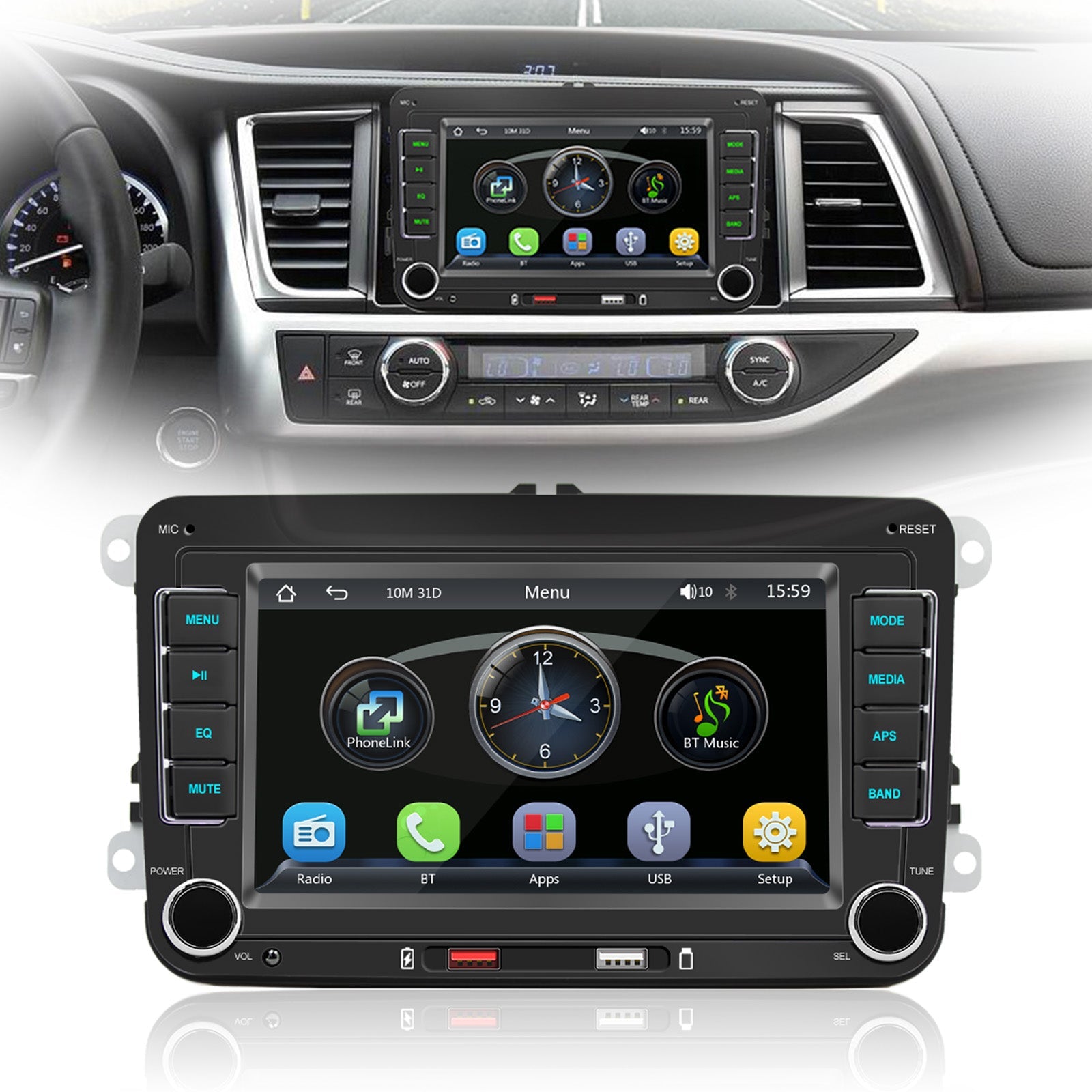 7" Volkswagen Car Bluetooth Radio Car MP5 Player Inalámbrico Carplay + 4 Cámara LED