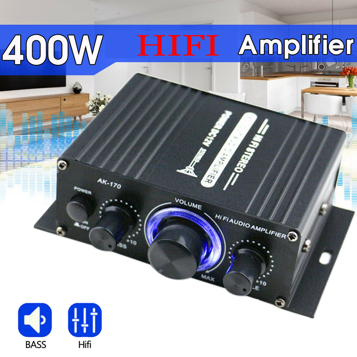 2 * 200W Hi-Fi Auto Estéreo 12V Amplificador de audio para automóvil MP3 Radio Booster Diseño LED