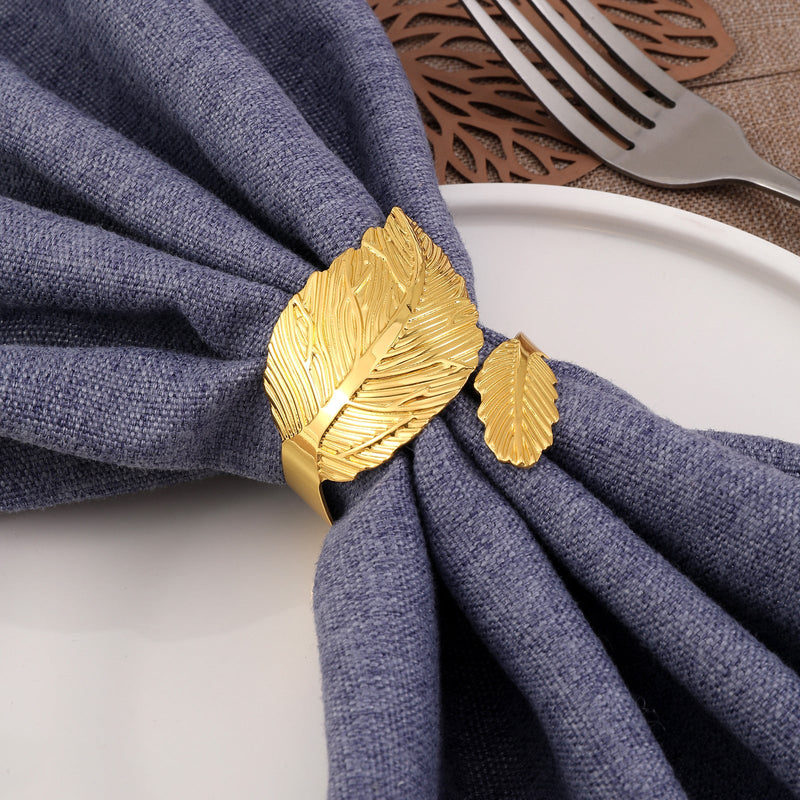 6PCS Napkin Rings Leaf Napkin Holder Adornmen Alloy Golden