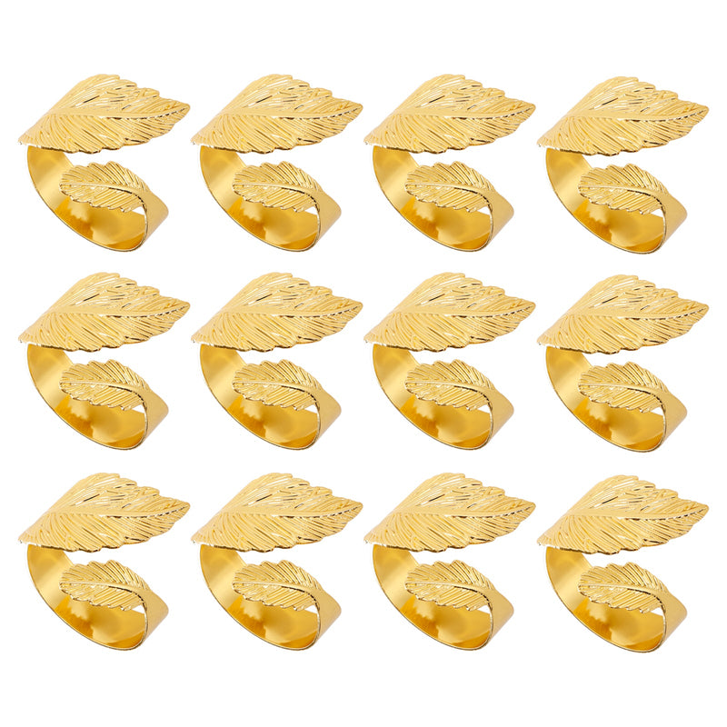 Servilleteros con forma de hoja, 12 Uds., adornos de aleación dorados