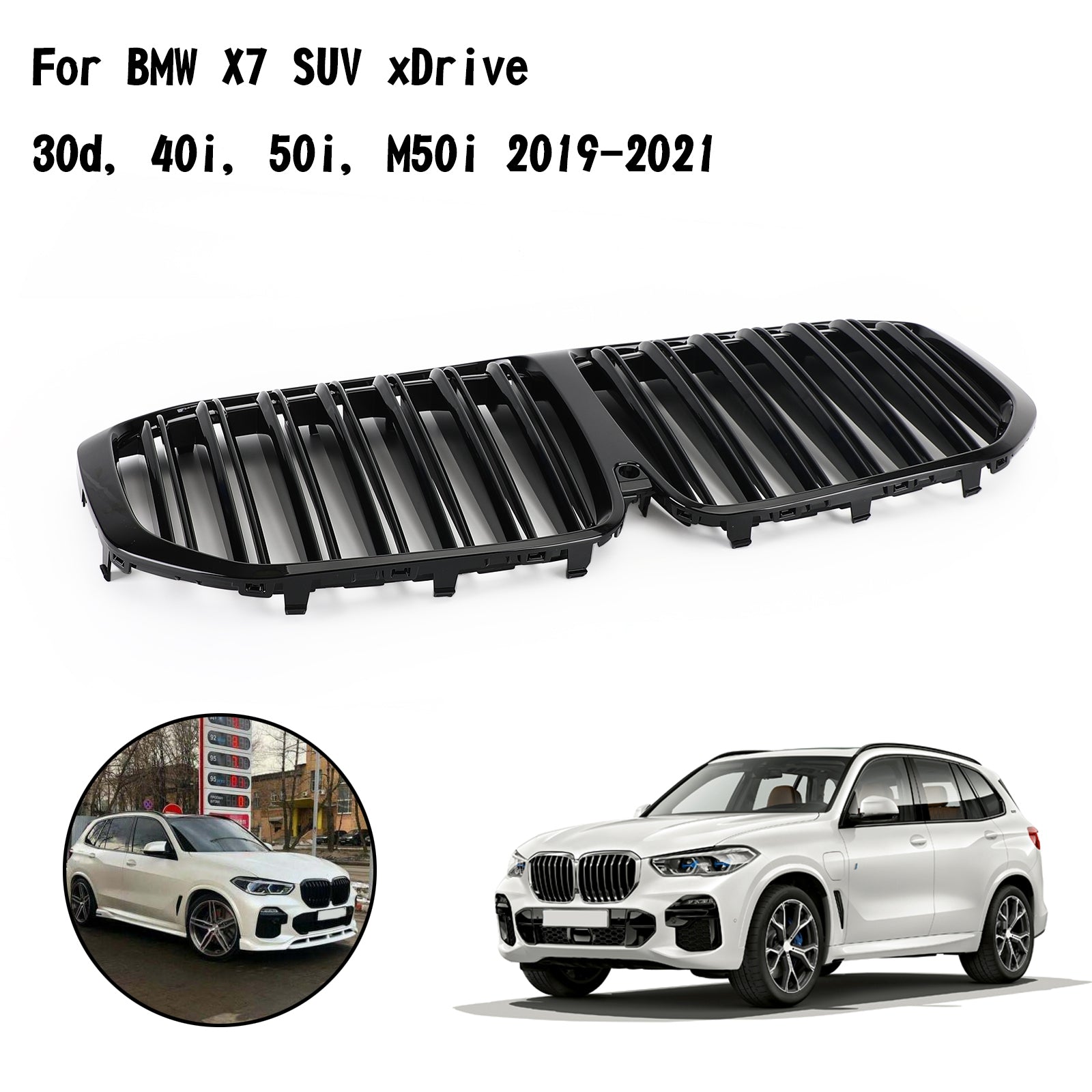 شواية شبكية سوداء لامعة مزدوجة الضلع 51138745730 مناسبة لسيارات BMW X7 G07 2019-2021 Generic