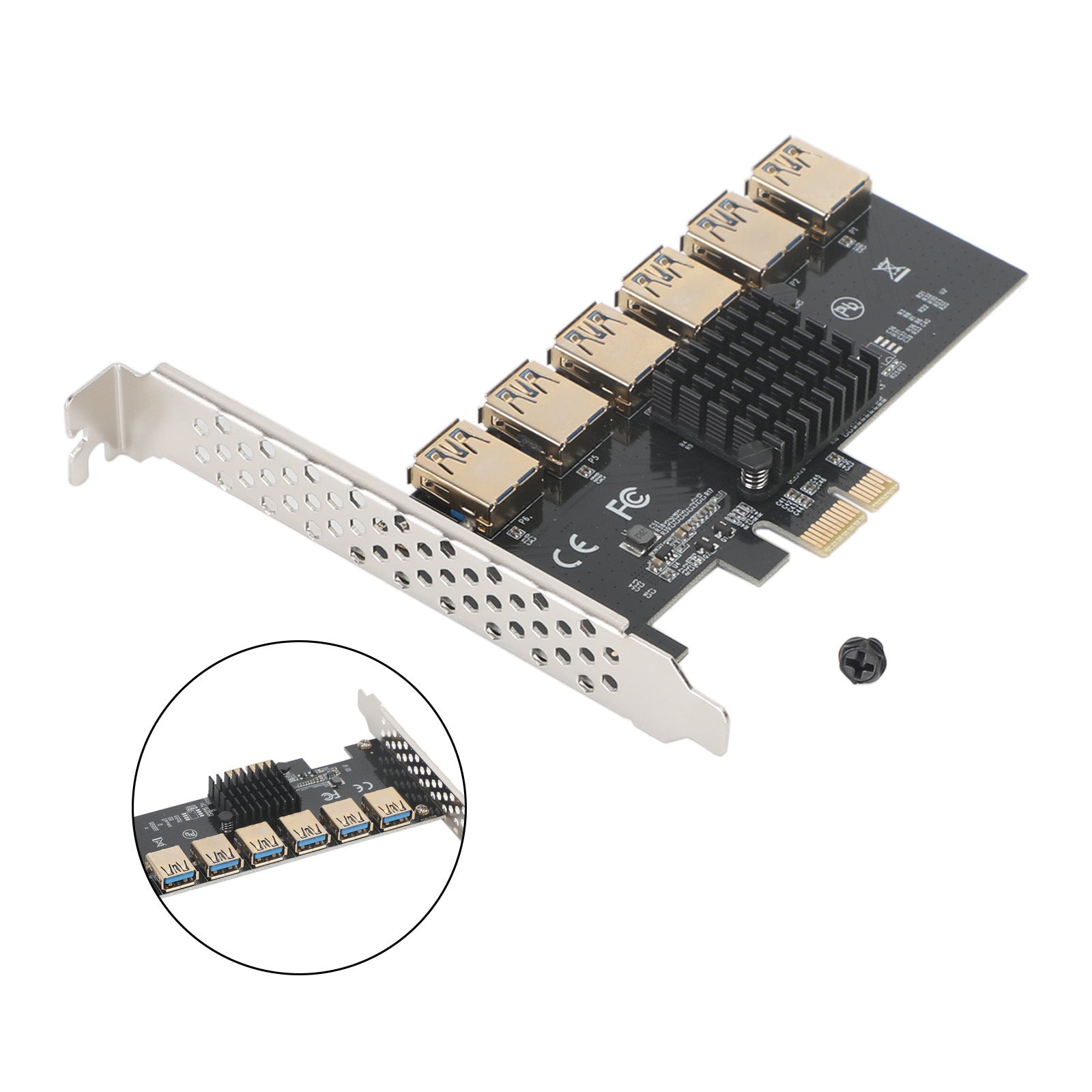 20Gbs PCI-E X4 to 6*USB3.0 PCI-E X1 Riser Card Adapter Extender fit for Mining