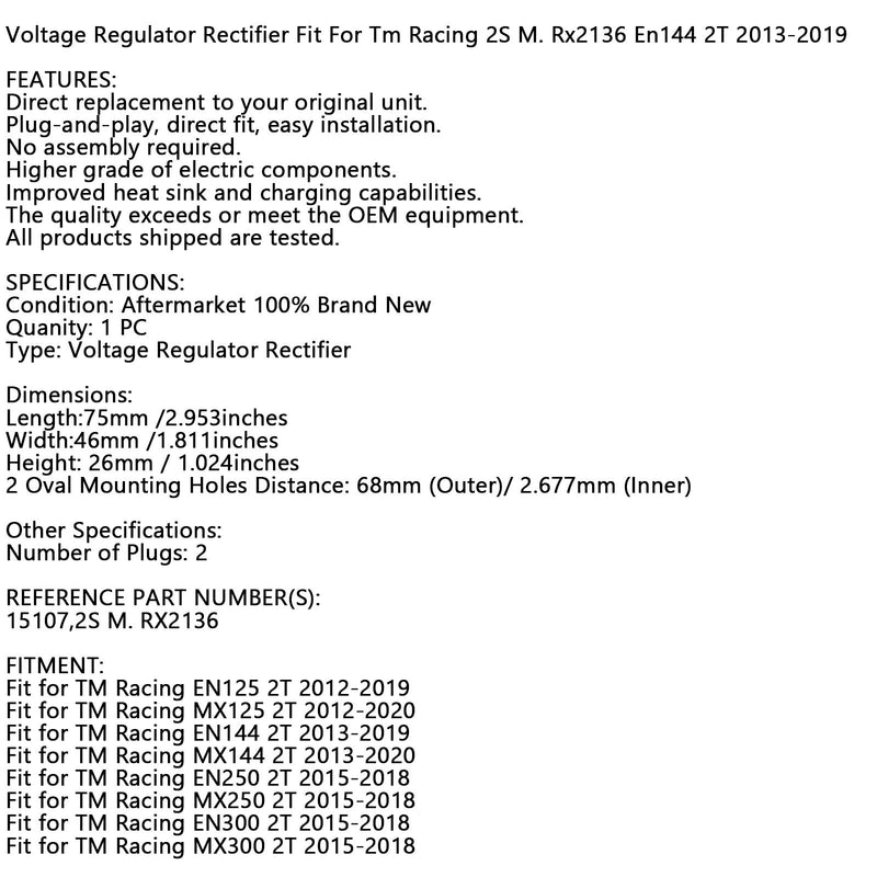 Voltage Regulator Fit For Tm Racing Mx144 2T 2013-2020 En250 2T 2015-2018 Generic