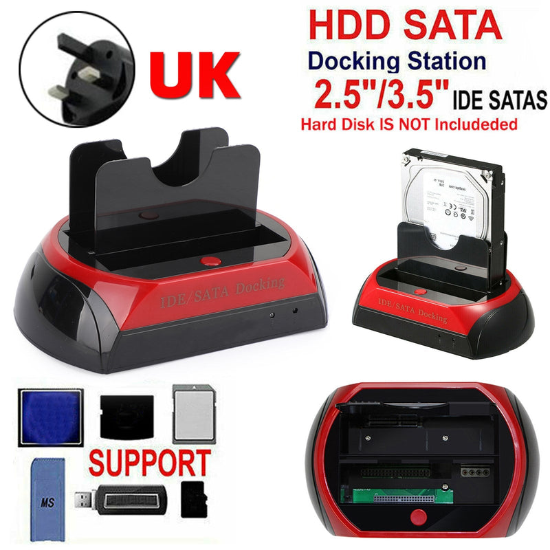 2.5" 3.5" USB 2.0 a lector IDE/SATA Estación de acoplamiento de disco duro externo Enchufe de Reino Unido