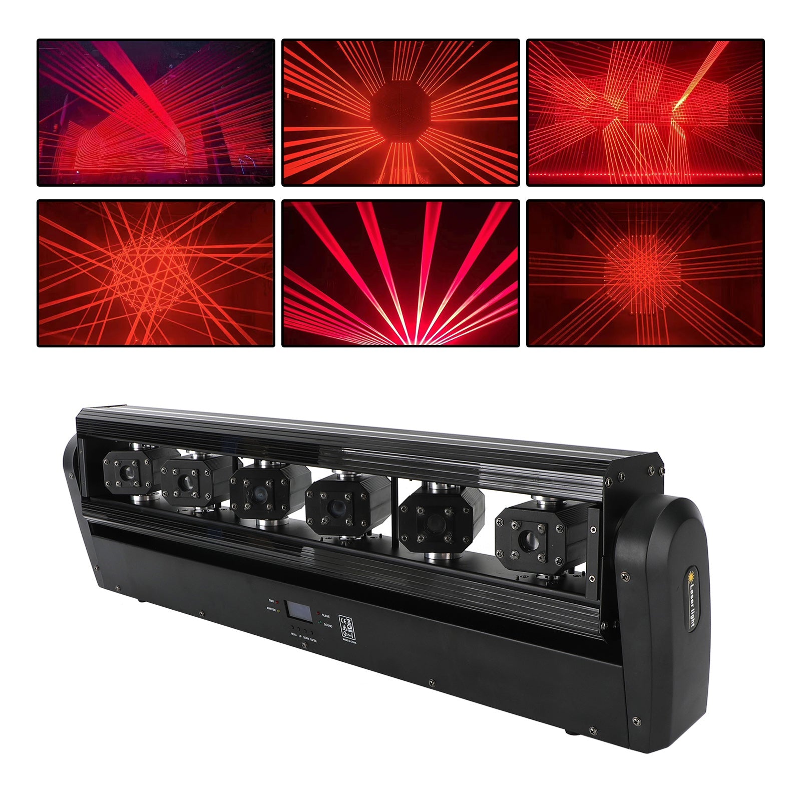 أحمر RGB 6 عيون المرحلة تتحرك رئيس شريط الليزر DMX512 DJ حزب نادي ضوء الليزر