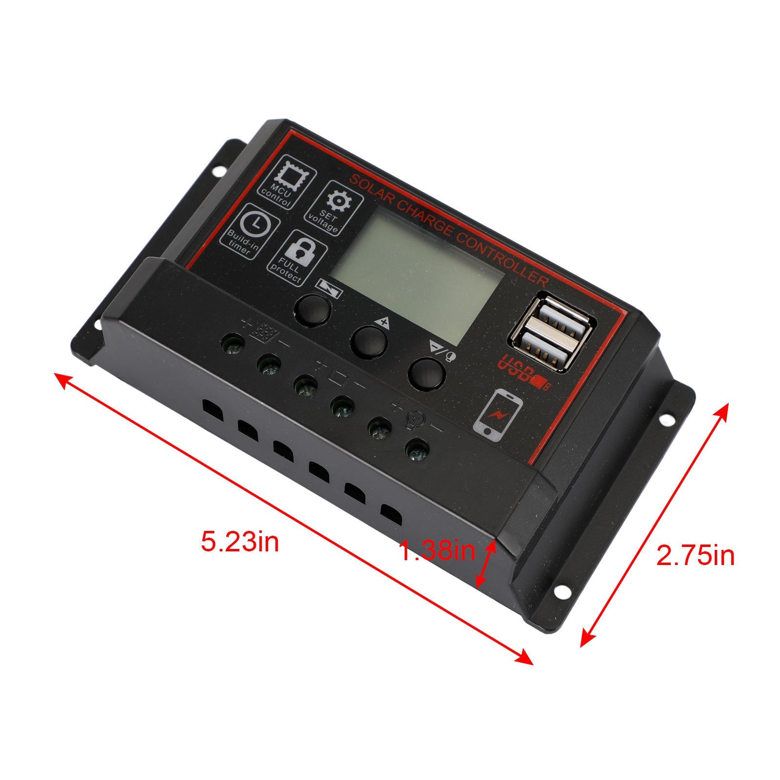 10A/20A/30A منظم الألواح الشمسية جهاز التحكم في الشحن PWM LCD مزدوج USB 12V/24V