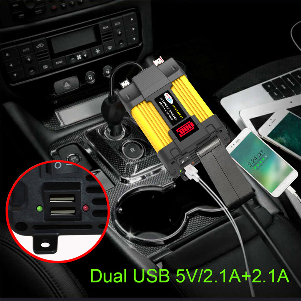 Inversor de onda sinusoidal de potencia de coche de 4000 W con pantalla LED DC 12 V a inversor de CA 220 V