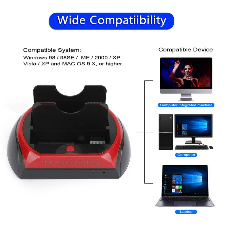 محطة إرساء محرك الأقراص الصلبة الخارجية USB 2.0 إلى IDE/SATA 2 Bay 2.5 بوصة 3.5 بوصة HDD US