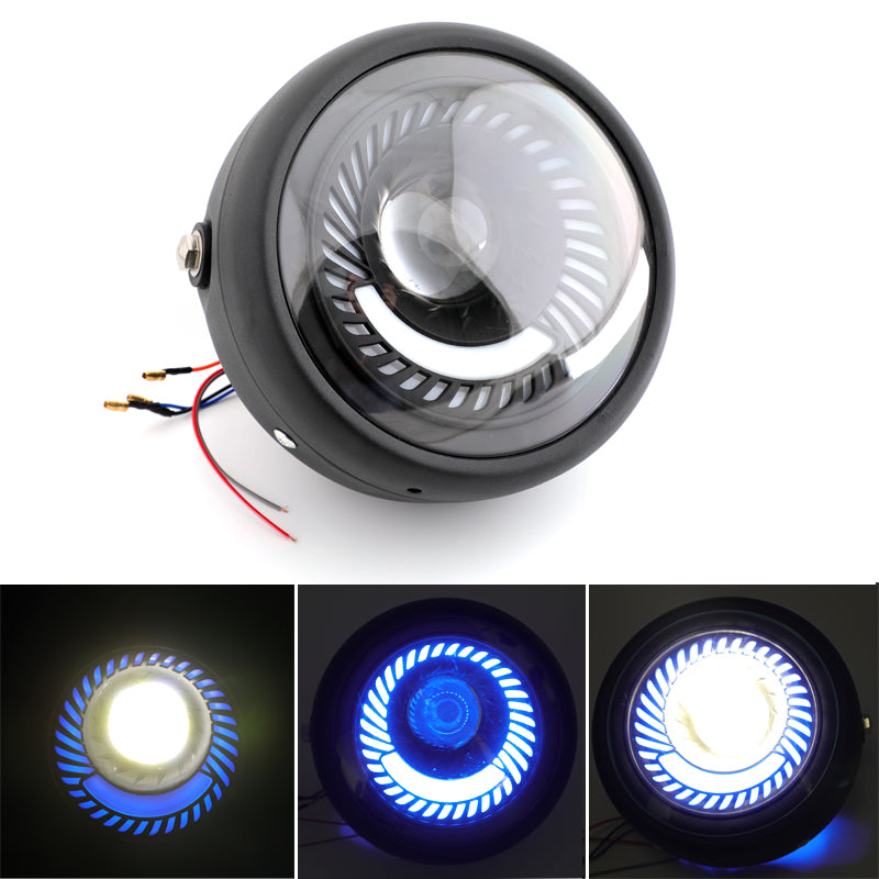 Faro LED azul/blanco universal para motocicleta de 6,5 pulgadas para Cafe Racer Custom Generic