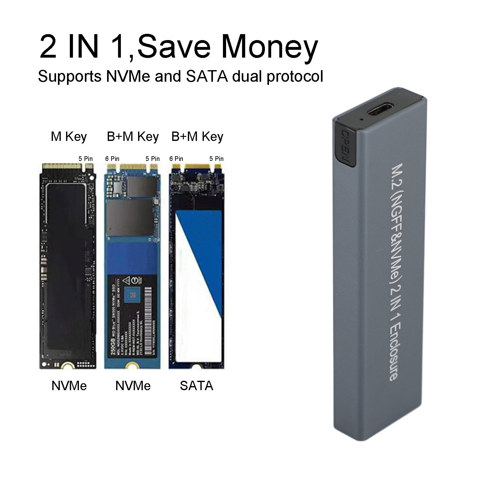 M.2 NVME SSD To USB 3.1 Case Hard Drive Enclosure Dual Protocol M2 NVMe Box