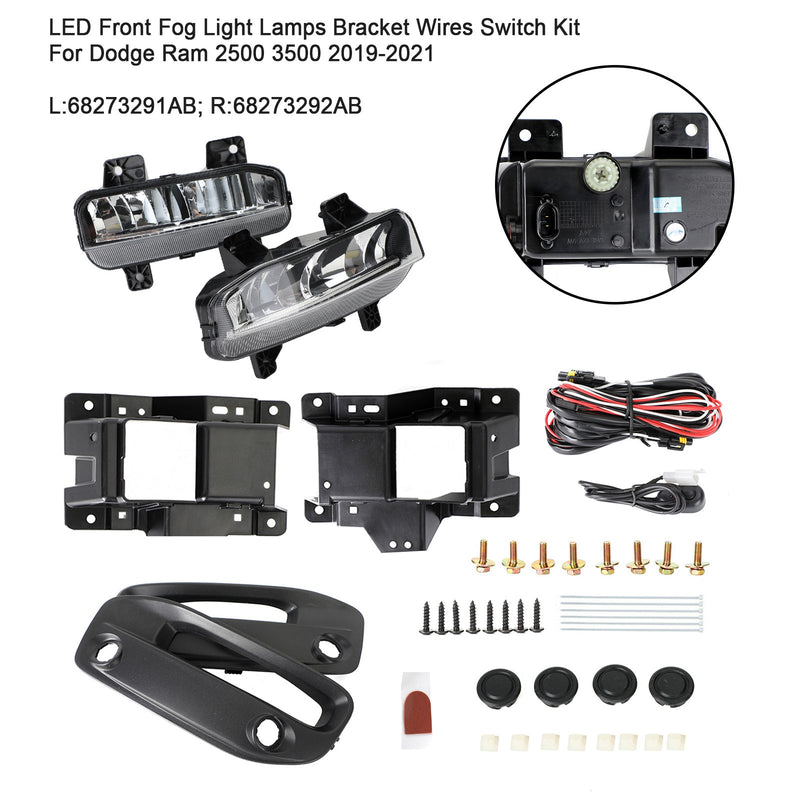 LED Front Fog Light Lamps Bracket Wires Switch For Dodge Ram 2500 3500 2019-2021 Generic