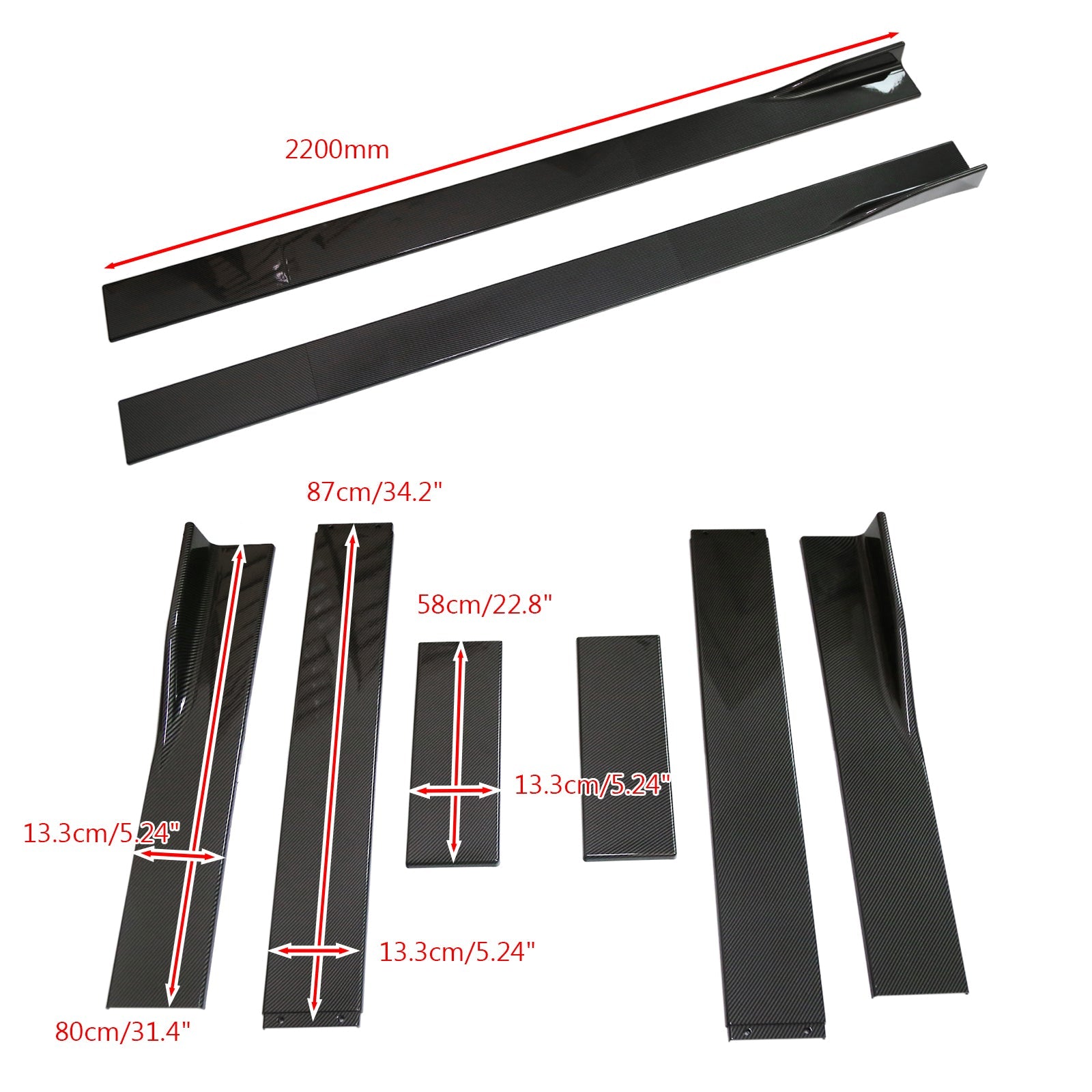 86.6" Universal Side Skirt Extensions Rocker Panel Splitters Lip Carbon Fiber Look Generic