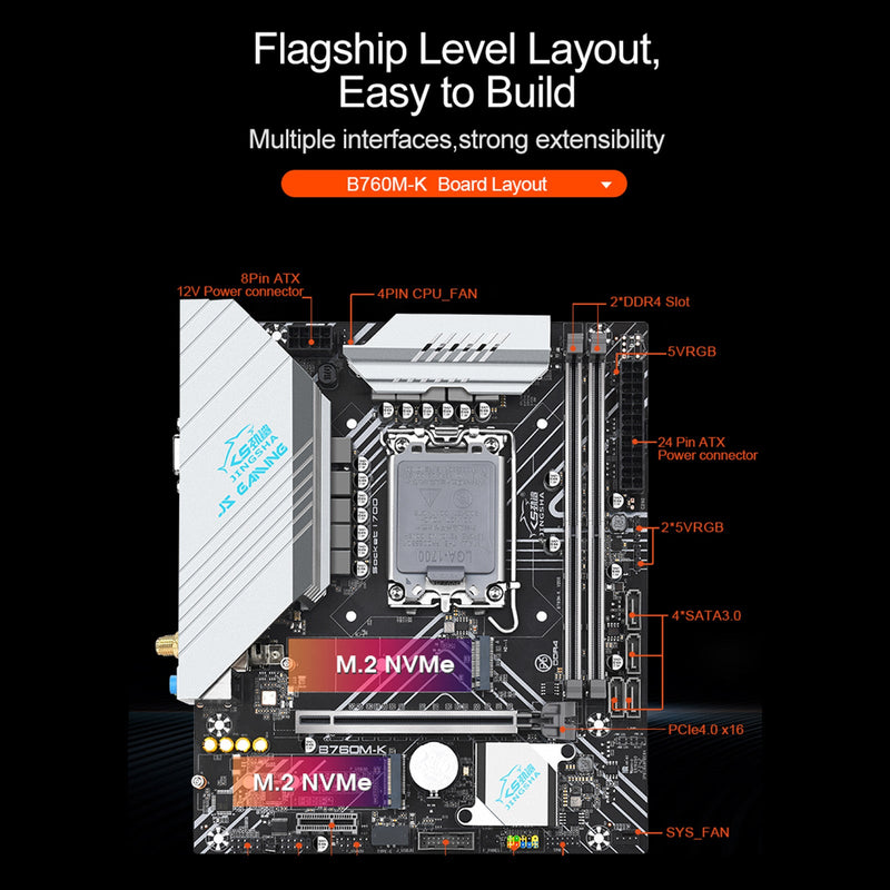 B760M-K Placa base LGA-1700 pin Memoria DDR4 La interfaz dual M.2 admite WIFI