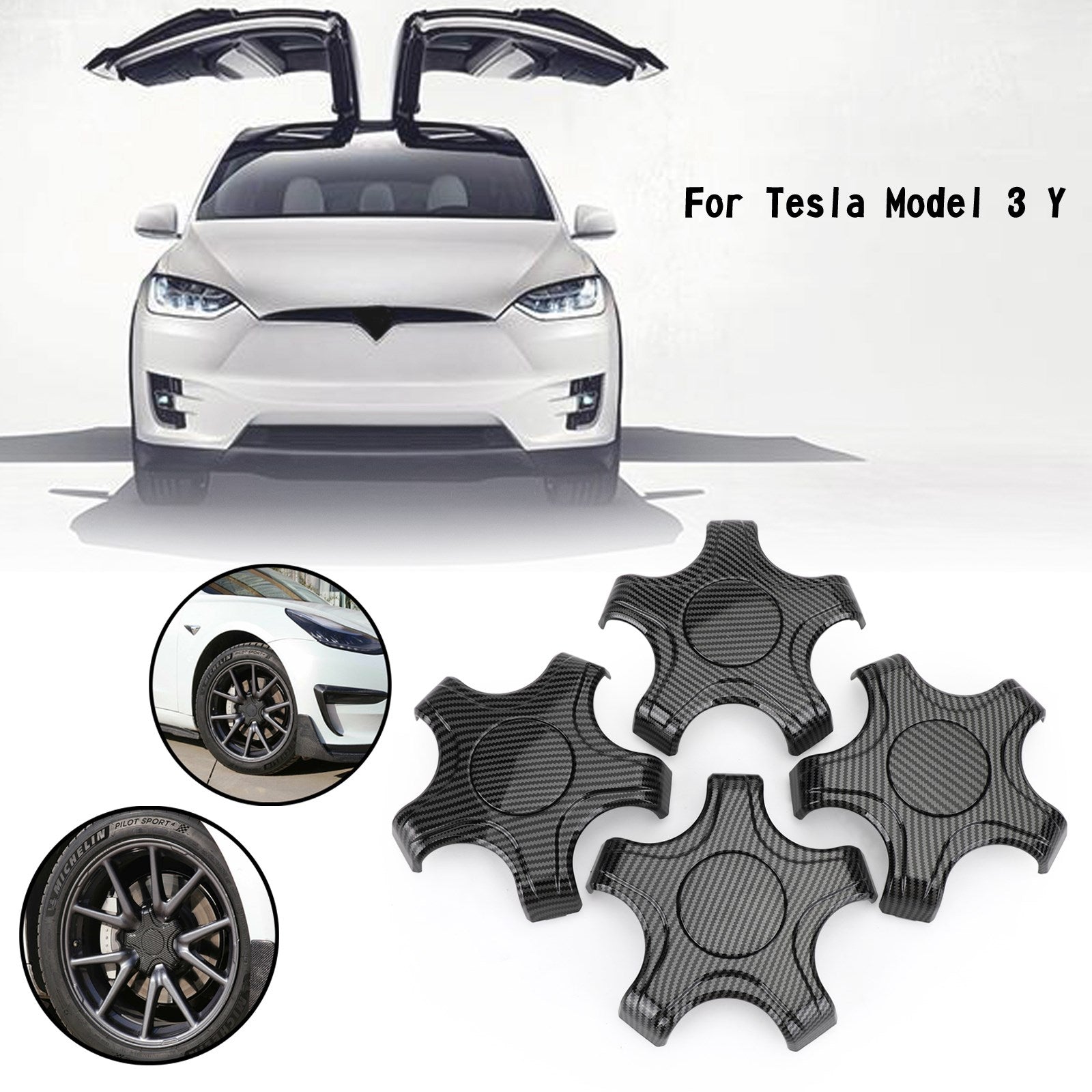 4PCS Wheel Center Hub Cap Cover Center Rim Cap Fit Tesla Model 3 Model Y Generic