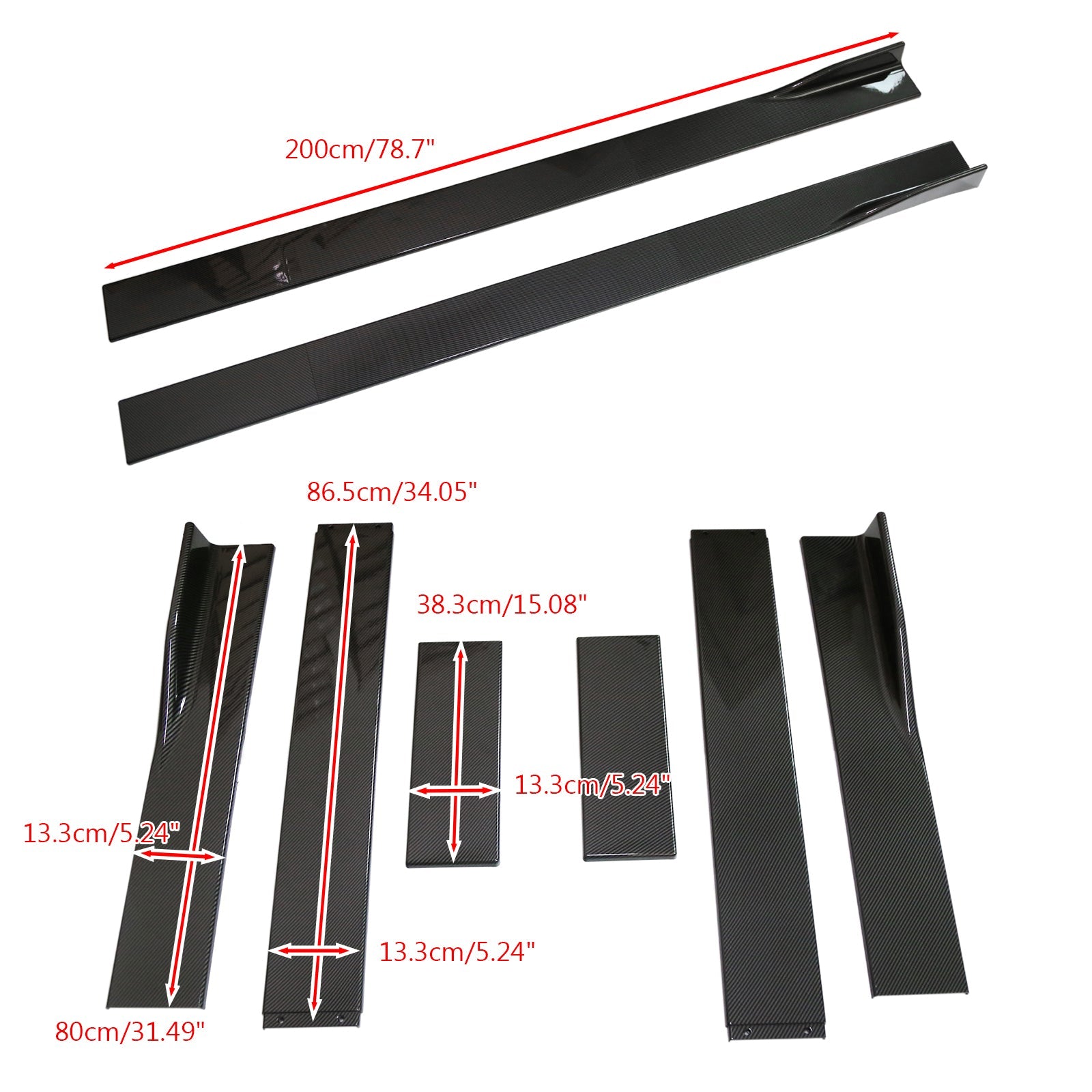 78.7" Universal Side Skirt Extensions Rocker Panel Splitters Lip Carbon Fiber Generic