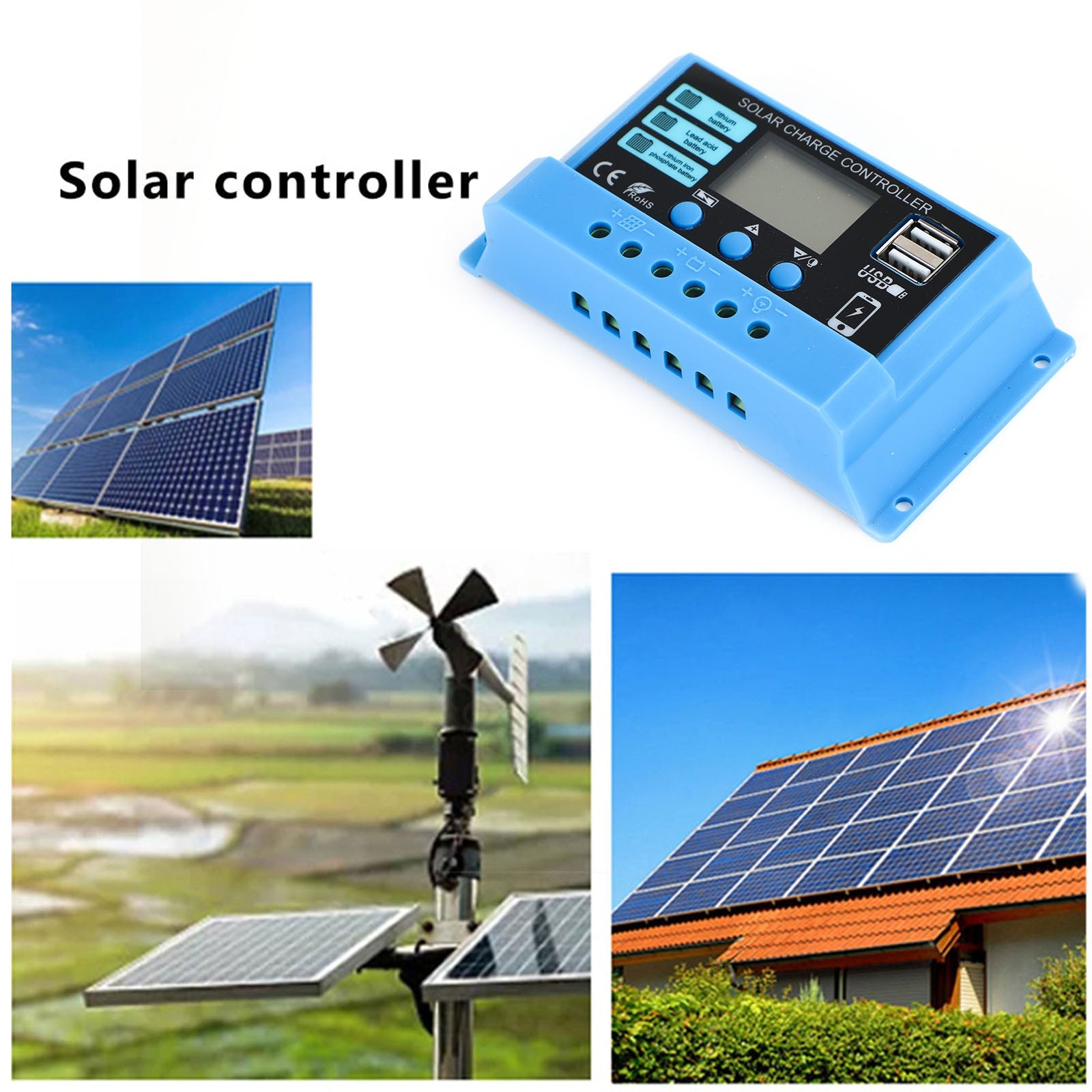 PWM 10A 20A 30A Solar Charge Controller Regulator For 100W 200W 300W Solar Panel