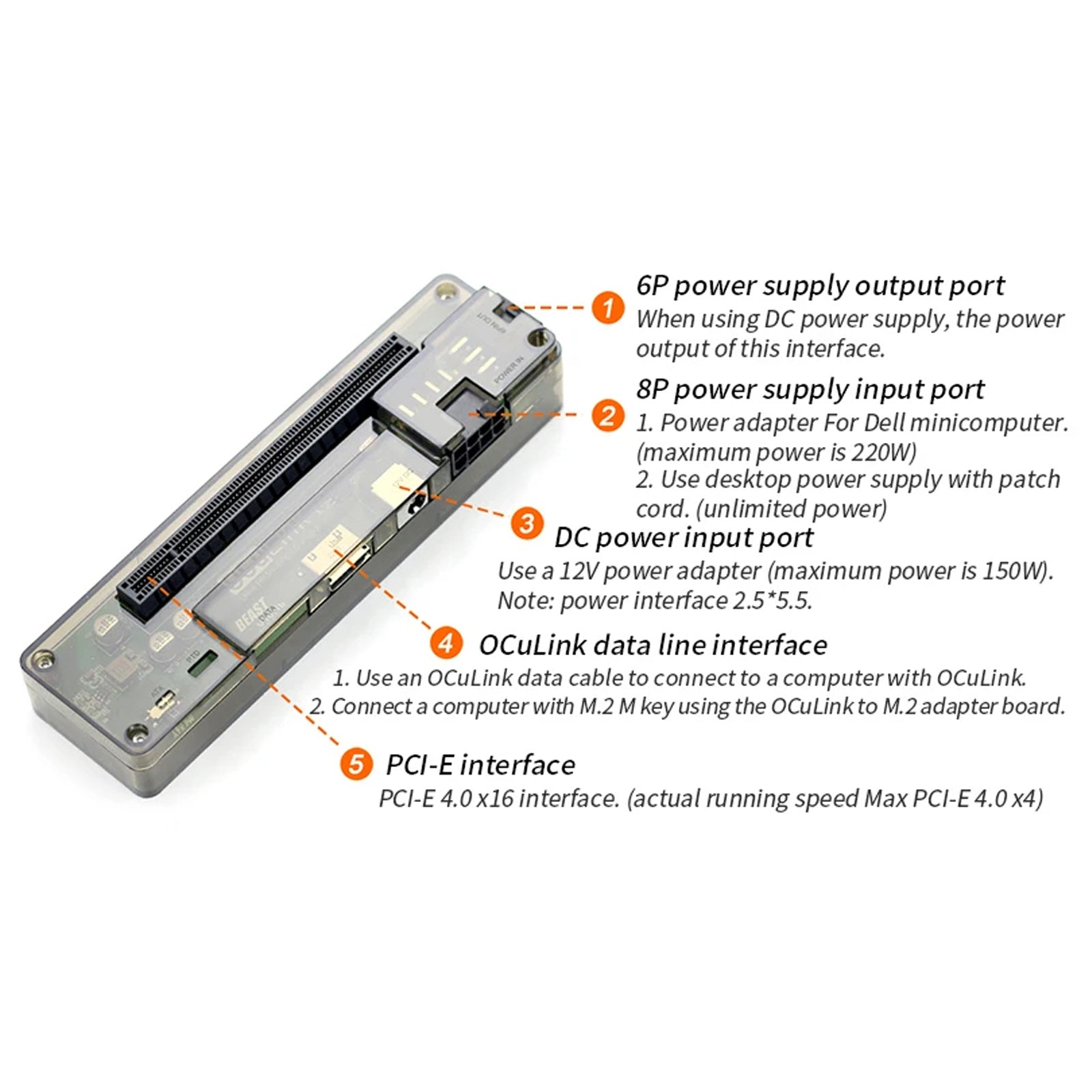 PCI-E X4 M.2 إلى OCULINK لوح مهايئ محطة إرساء الكمبيوتر المحمول لبطاقة الفيديو الخارجية