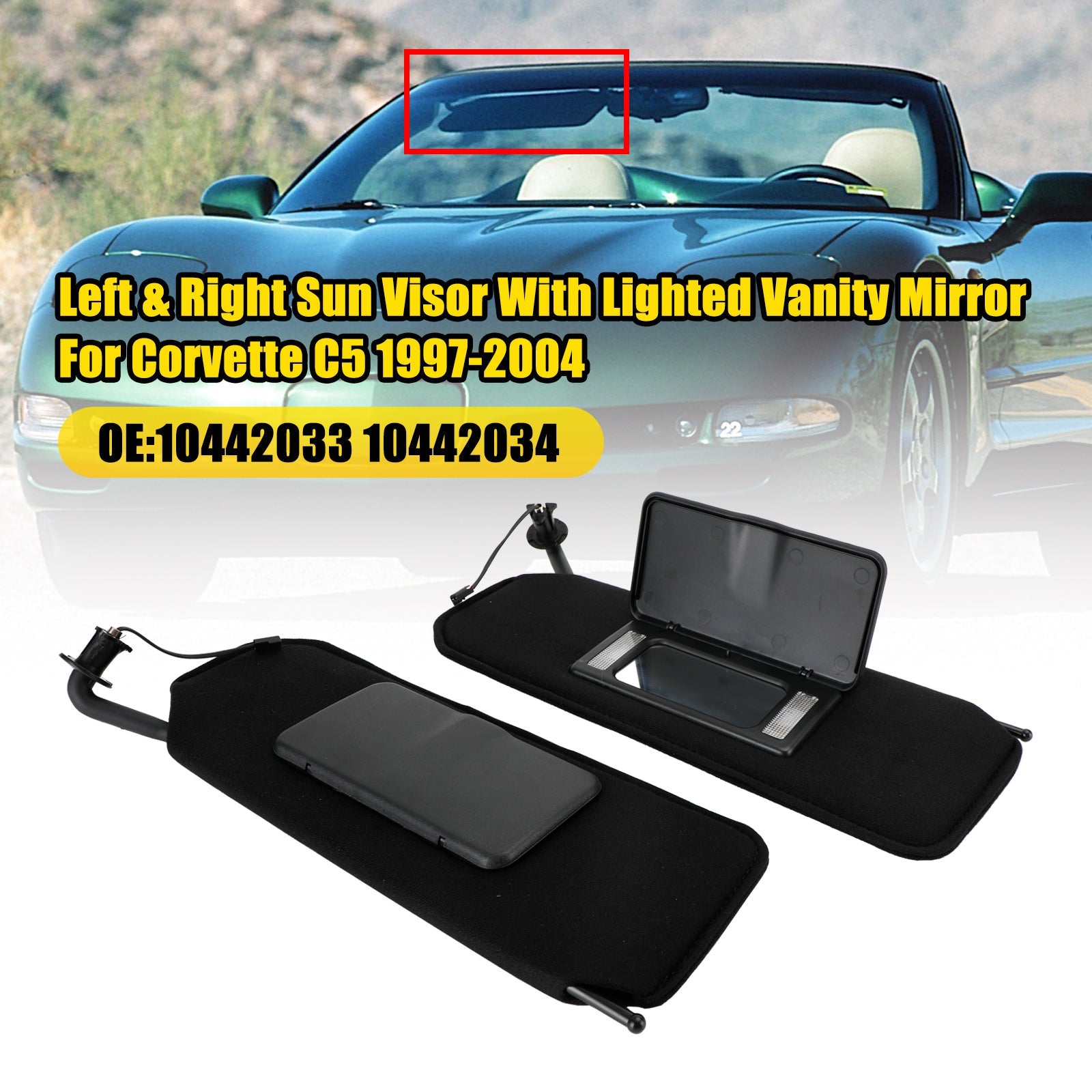 1997-2004 CORVETTE Sun Visor Vanity Mirror C5 Black SunVisors Pair Shaded