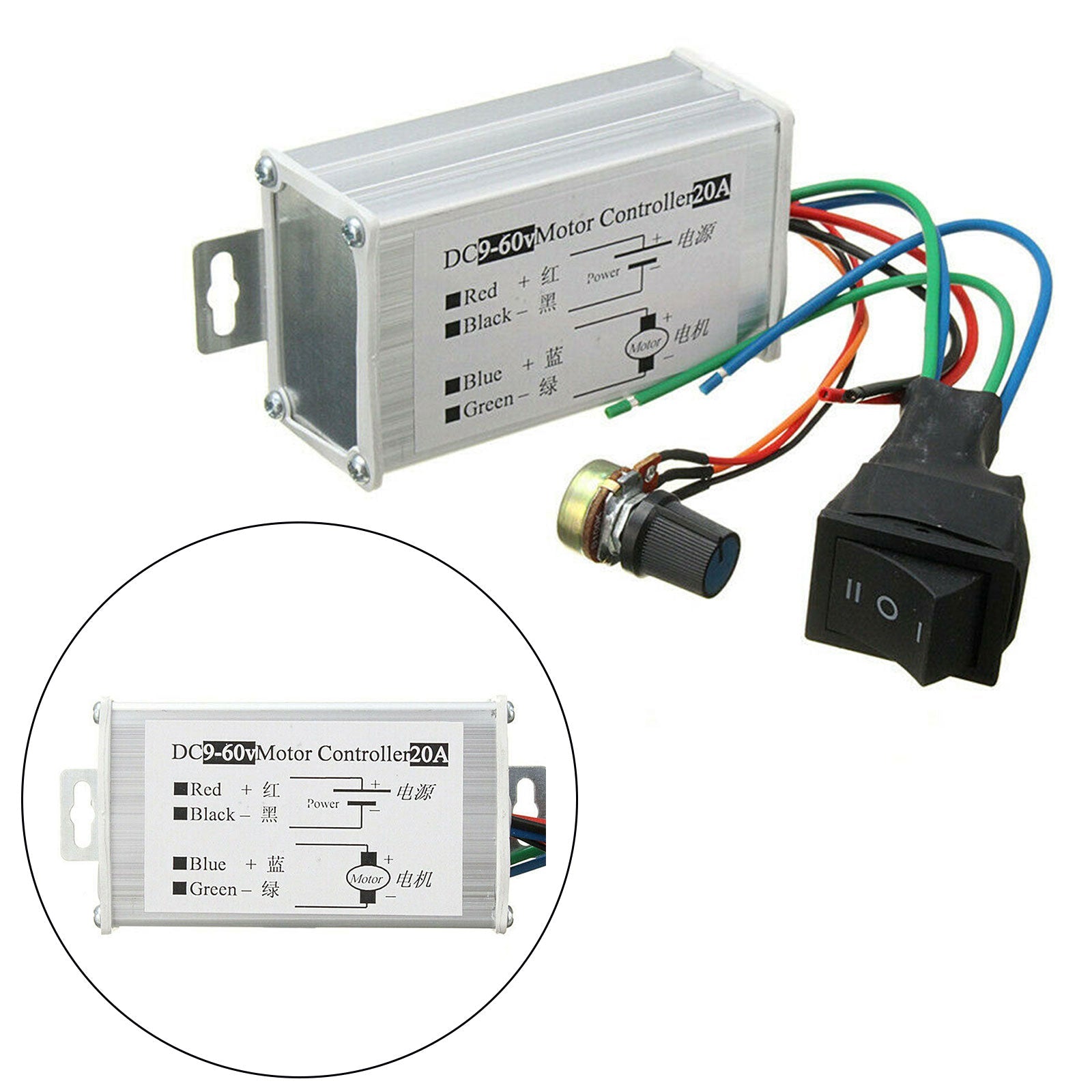 DC 9V-60V 20A PWM Motor Stepless Variable Speed Control Controller Switch